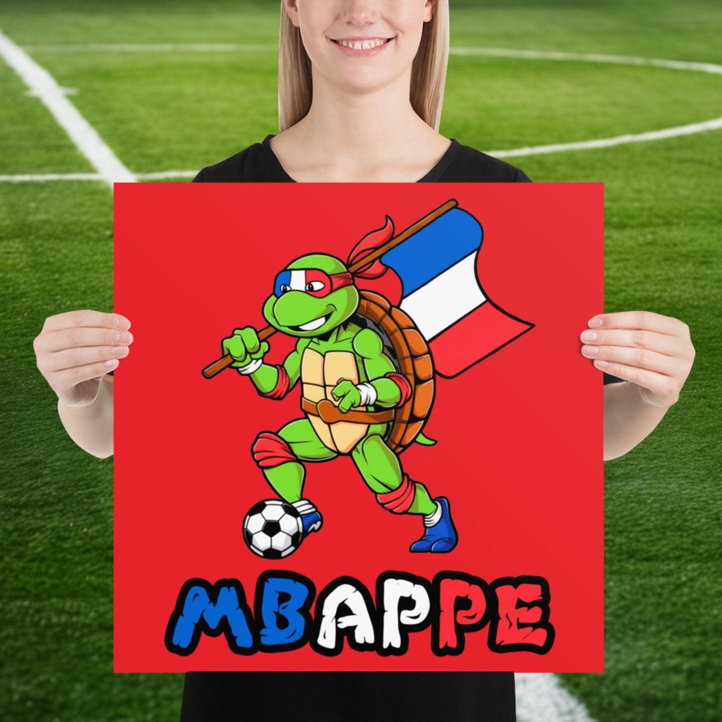 Kylian Mbappe Ninja Turtle Funny Football Euro 2024 France Soccer Poster 18″×18″ Posters Football Kylian Mbappe Ninja Turtles Real Madrid Next Cult Brand