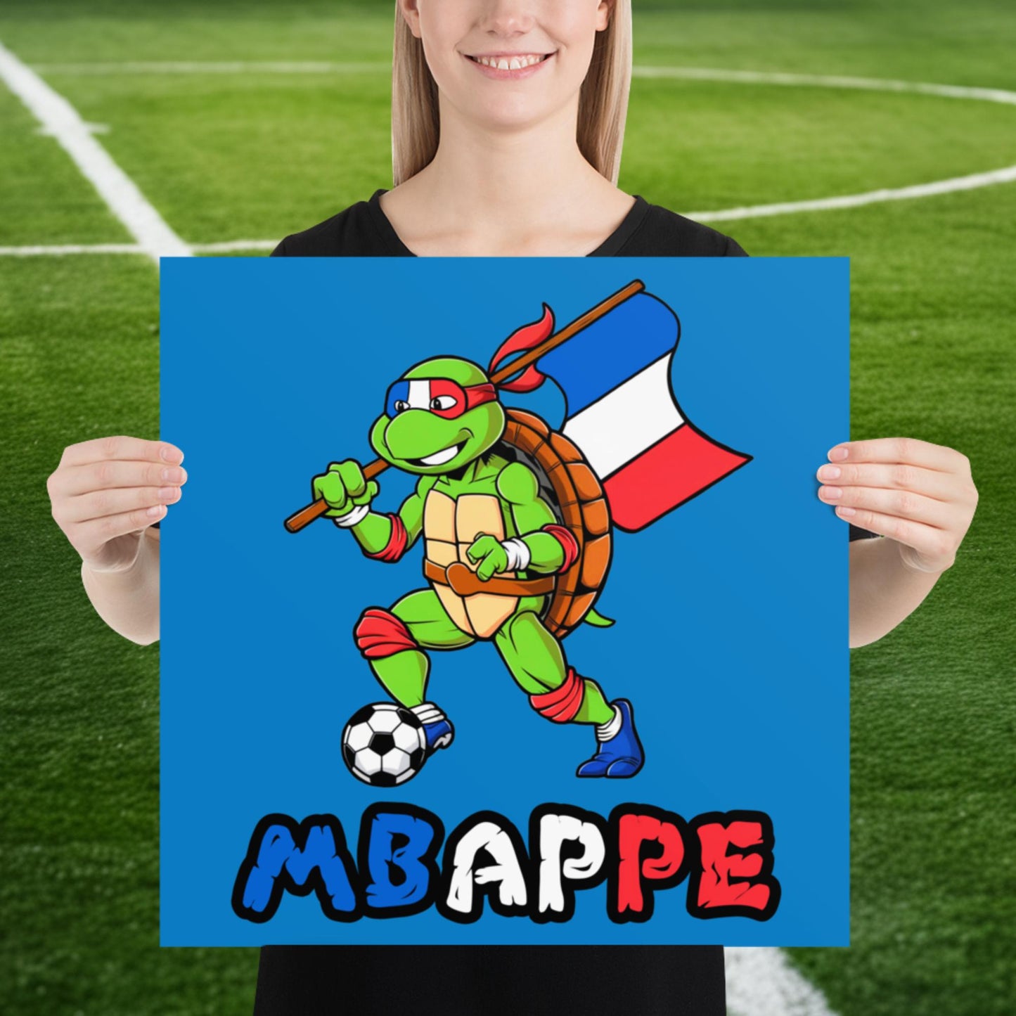 Kylian Mbappe Ninja Turtle Funny Football Euro 2024 France Soccer Poster 18″×18″ Posters Football Kylian Mbappe Ninja Turtles Real Madrid Next Cult Brand