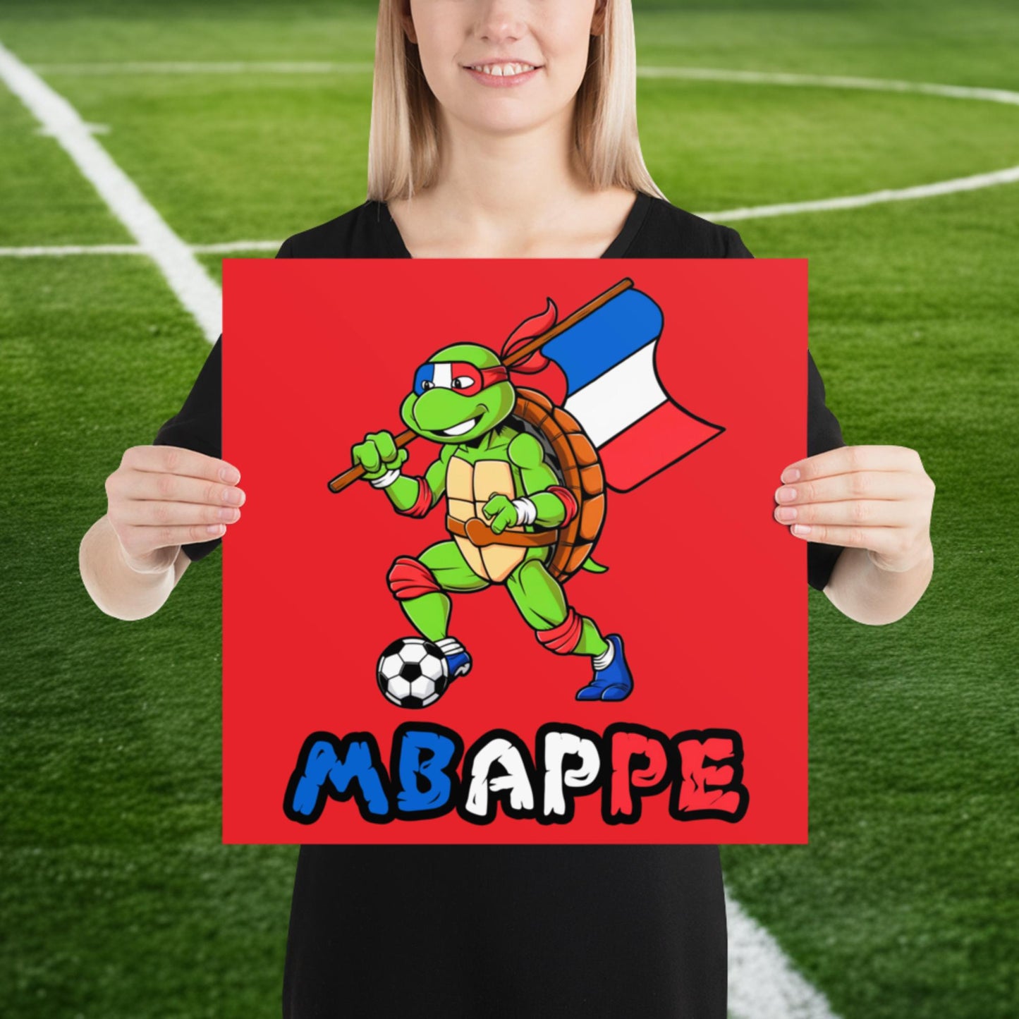 Kylian Mbappe Ninja Turtle Funny Football Euro 2024 France Soccer Poster 16″×16″ Posters Football Kylian Mbappe Ninja Turtles Real Madrid Next Cult Brand