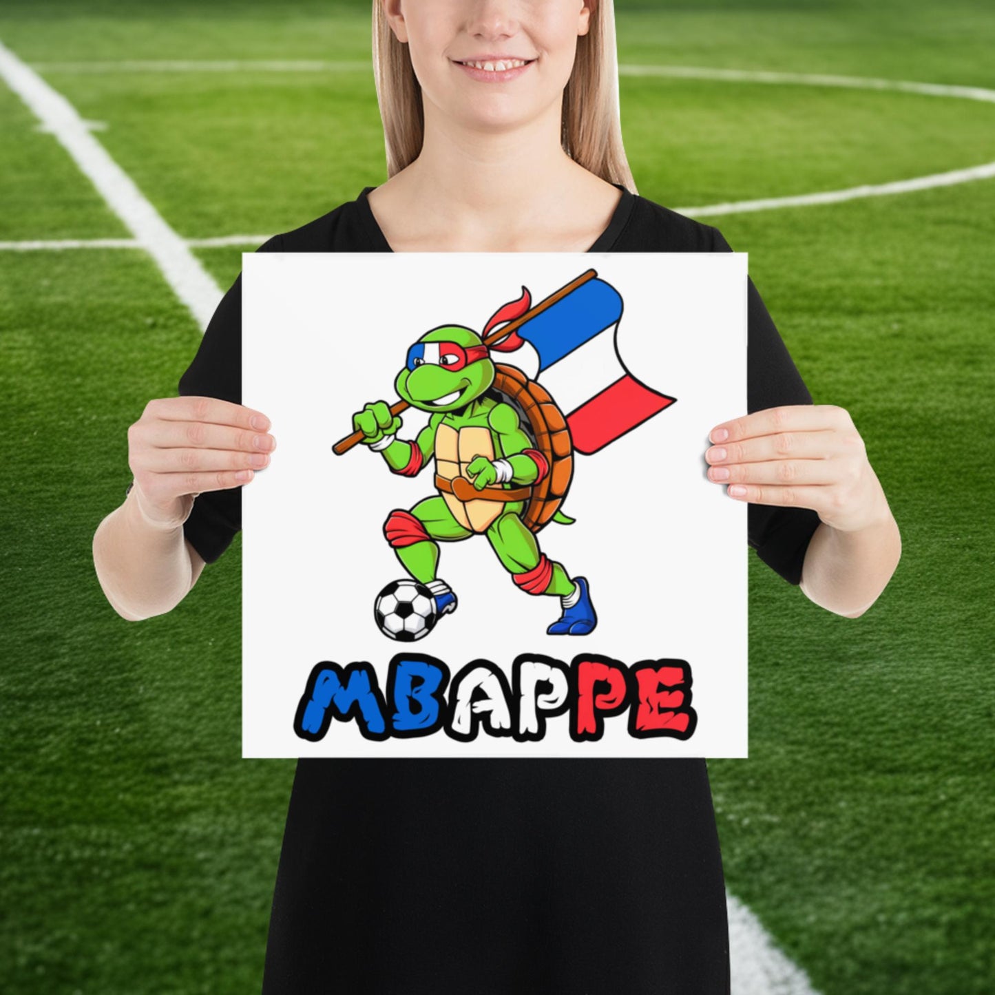 Kylian Mbappe Ninja Turtle Funny Football Euro 2024 France Soccer Poster 14″×14″ Posters Football Kylian Mbappe Ninja Turtles Real Madrid Next Cult Brand