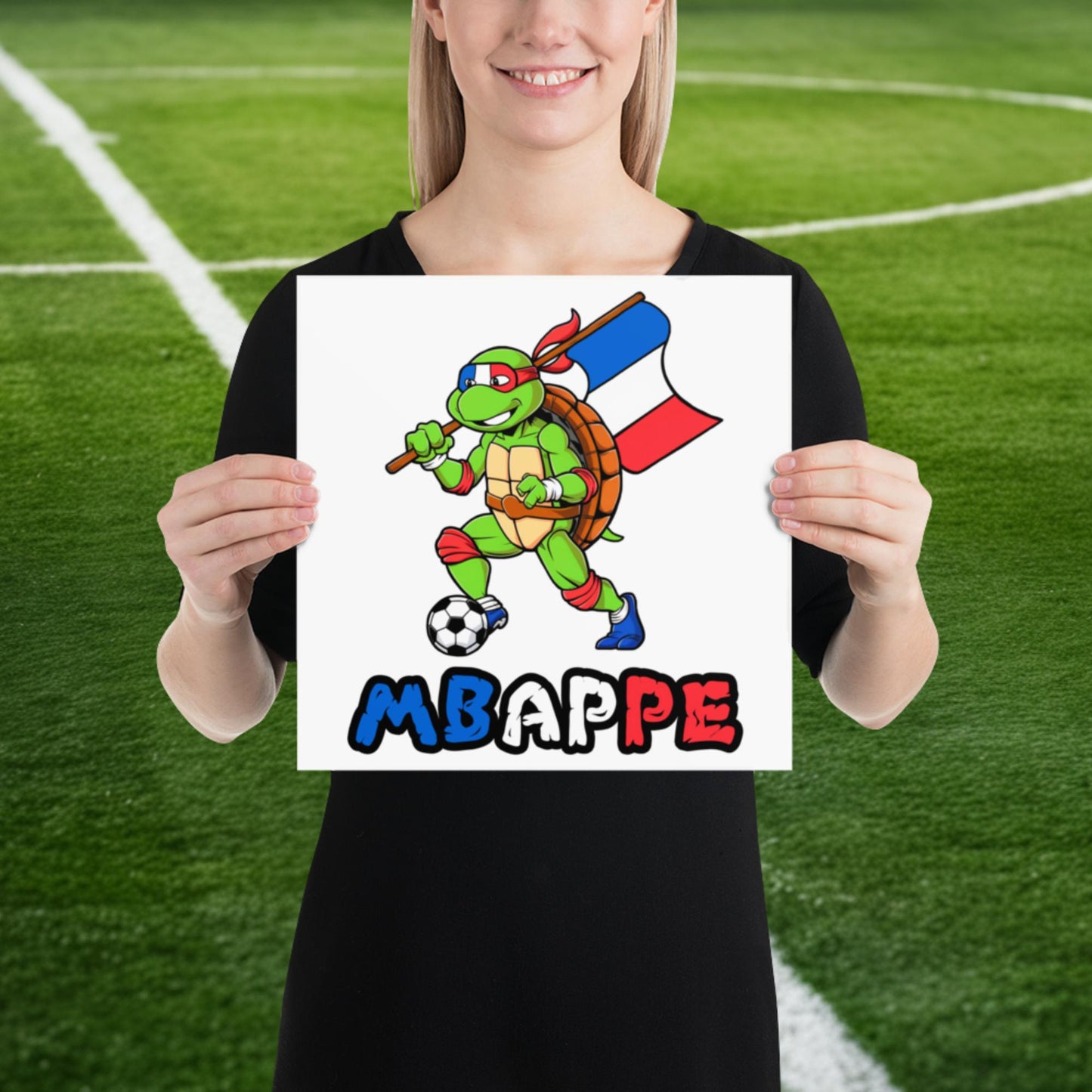 Kylian Mbappe Ninja Turtle Funny Football Euro 2024 France Soccer Poster 12″×12″ Posters Football Kylian Mbappe Ninja Turtles Real Madrid Next Cult Brand