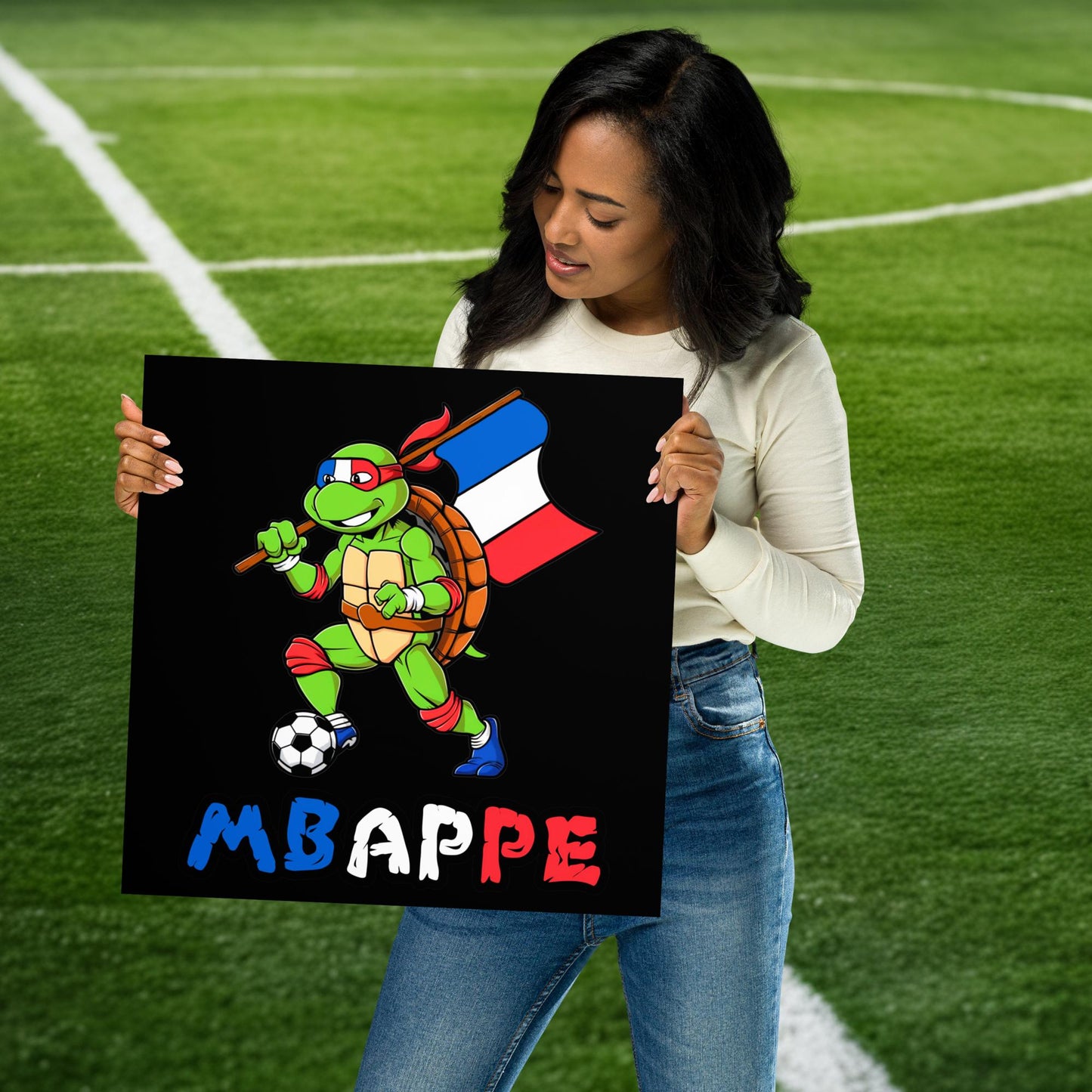 Kylian Mbappe Ninja Turtle Funny Football Euro 2024 France Soccer Poster 16″×16″ Posters Football Kylian Mbappe Ninja Turtles Real Madrid Next Cult Brand