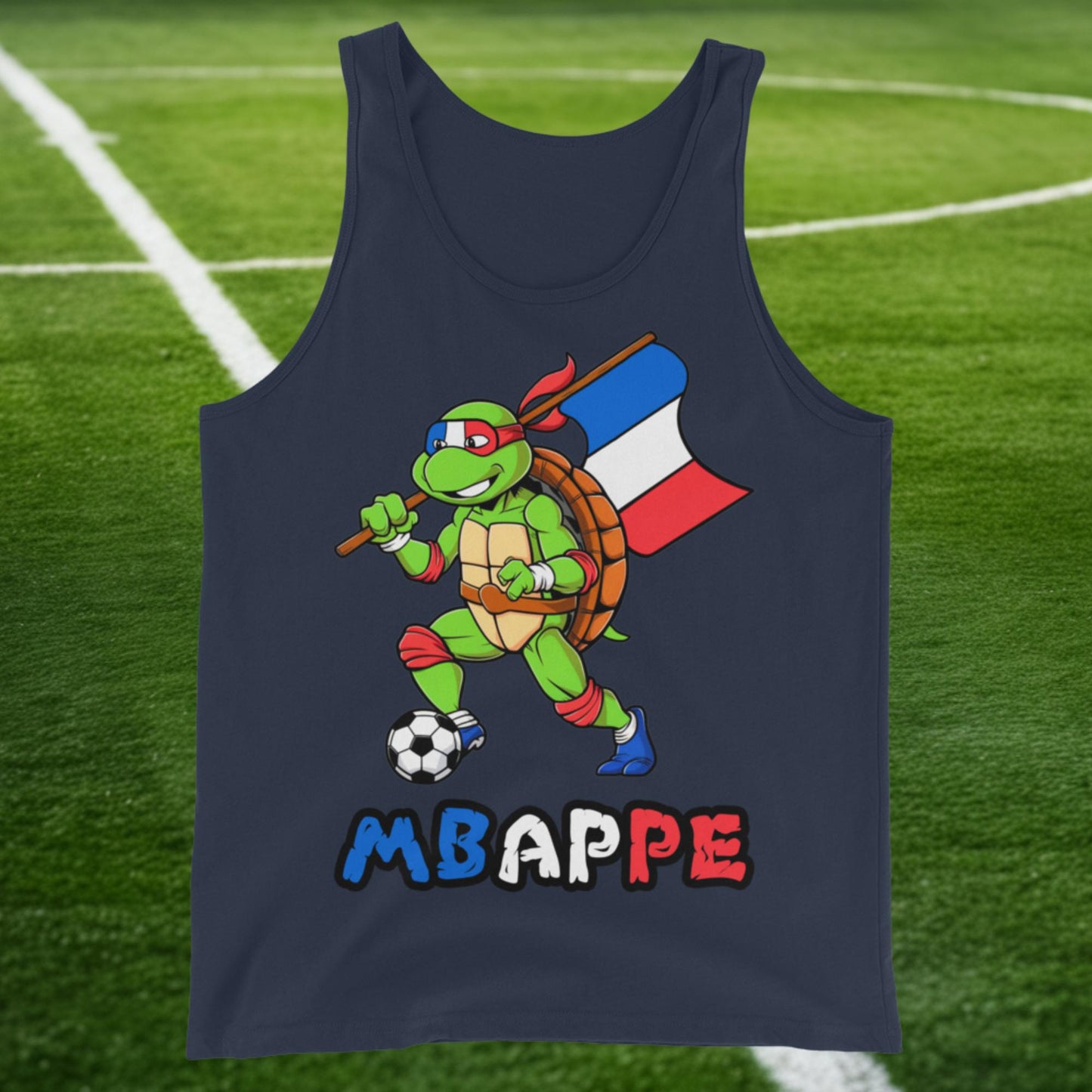 Kylian Mbappe Ninja Turtle Funny Football Euro 2024 France Soccer Tank Top Navy Tank Tops Football Kylian Mbappe Ninja Turtles Real Madrid Next Cult Brand