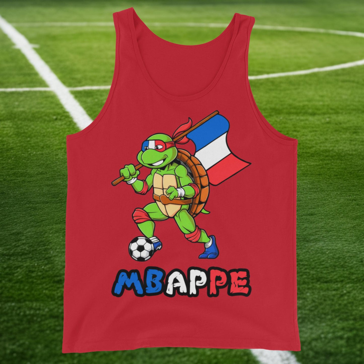 Kylian Mbappe Ninja Turtle Funny Football Euro 2024 France Soccer Tank Top Red Tank Tops Football Kylian Mbappe Ninja Turtles Real Madrid Next Cult Brand