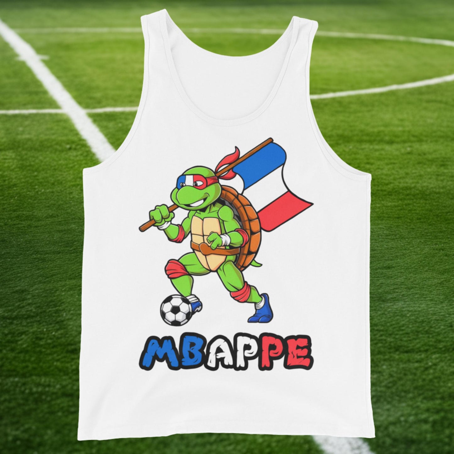 Kylian Mbappe Ninja Turtle Funny Football Euro 2024 France Soccer Tank Top White Tank Tops Football Kylian Mbappe Ninja Turtles Real Madrid Next Cult Brand