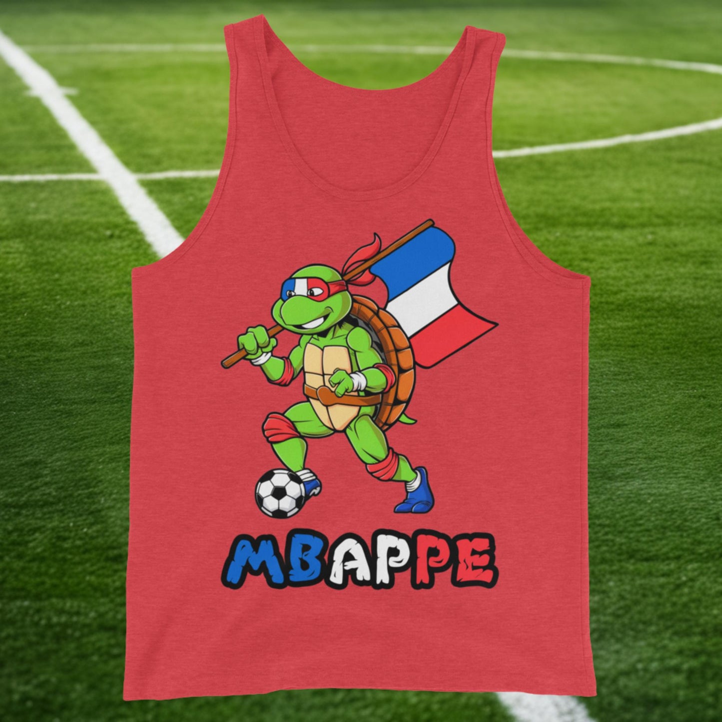 Kylian Mbappe Ninja Turtle Funny Football Euro 2024 France Soccer Tank Top Red Triblend Tank Tops Football Kylian Mbappe Ninja Turtles Real Madrid Next Cult Brand
