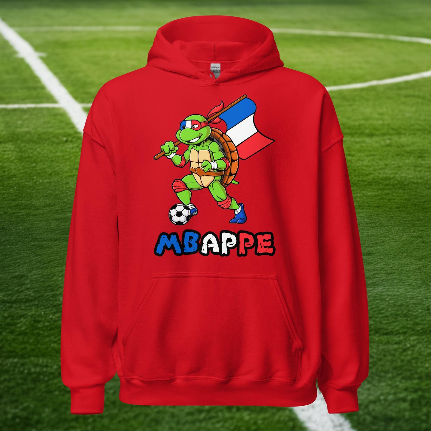Kylian Mbappe Ninja Turtle Funny Football Euro 2024 France Soccer Unisex Hoodie Red Hoodies Football Kylian Mbappe Ninja Turtles Real Madrid Next Cult Brand