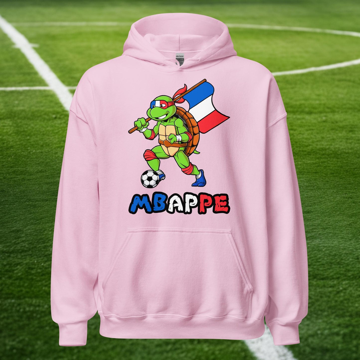Kylian Mbappe Ninja Turtle Funny Football Euro 2024 France Soccer Unisex Hoodie Light Pink Hoodies Football Kylian Mbappe Ninja Turtles Real Madrid Next Cult Brand