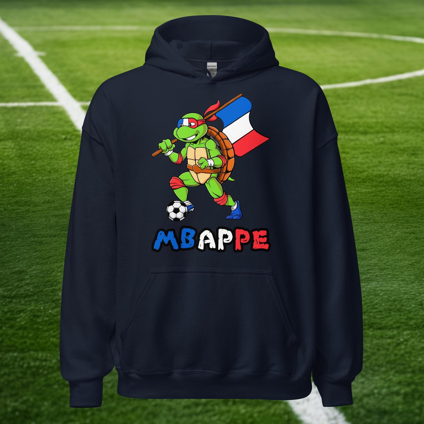 Kylian Mbappe Ninja Turtle Funny Football Euro 2024 France Soccer Unisex Hoodie Navy Hoodies Football Kylian Mbappe Ninja Turtles Real Madrid Next Cult Brand