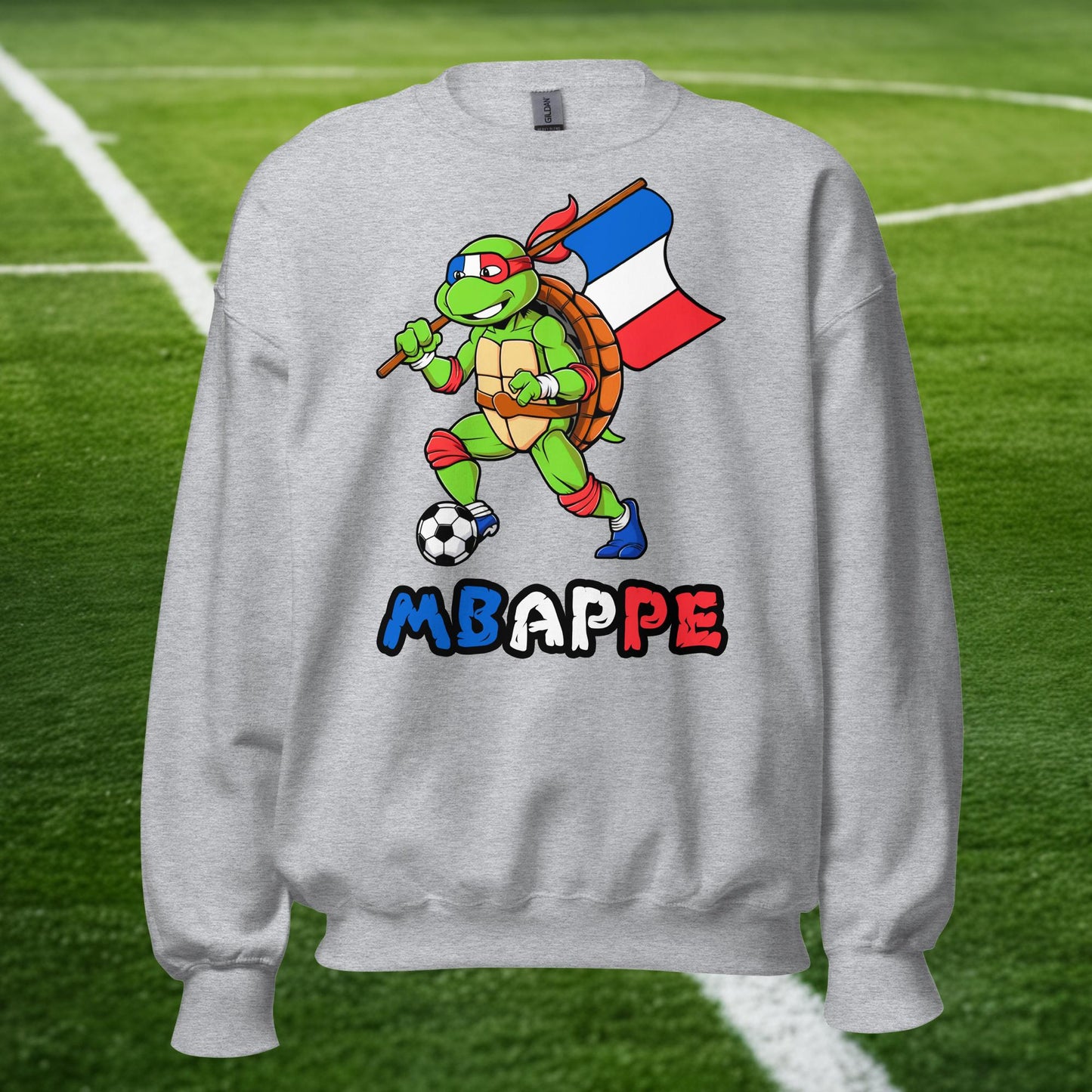 Kylian Mbappe Ninja Turtle Funny Football Euro 2024 France Soccer Unisex Sweatshirt Sport Grey Sweatshirts Football Kylian Mbappe Ninja Turtles Real Madrid Next Cult Brand