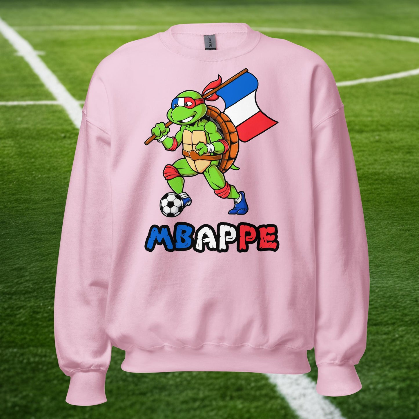 Kylian Mbappe Ninja Turtle Funny Football Euro 2024 France Soccer Unisex Sweatshirt Light Pink Sweatshirts Football Kylian Mbappe Ninja Turtles Real Madrid Next Cult Brand
