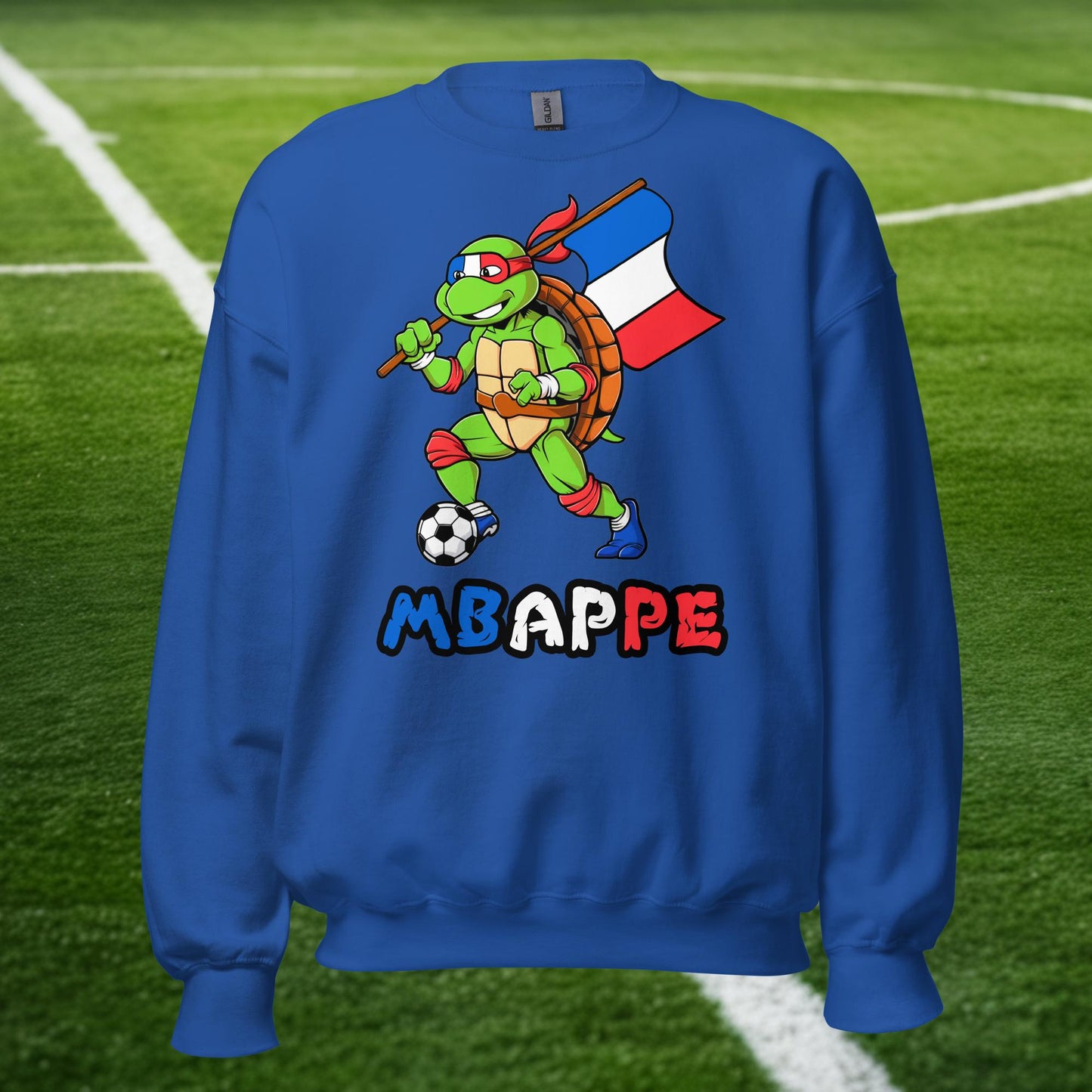 Kylian Mbappe Ninja Turtle Funny Football Euro 2024 France Soccer Unisex Sweatshirt Royal Sweatshirts Football Kylian Mbappe Ninja Turtles Real Madrid Next Cult Brand