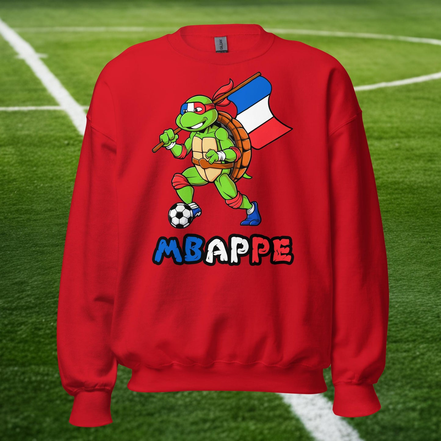Kylian Mbappe Ninja Turtle Funny Football Euro 2024 France Soccer Unisex Sweatshirt Red Sweatshirts Football Kylian Mbappe Ninja Turtles Real Madrid Next Cult Brand