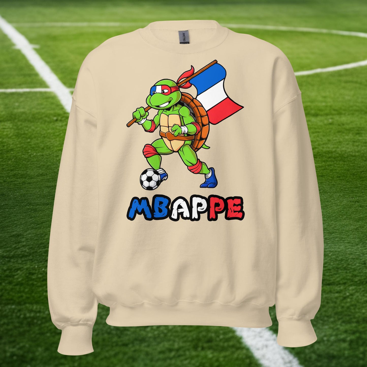 Kylian Mbappe Ninja Turtle Funny Football Euro 2024 France Soccer Unisex Sweatshirt Sand Sweatshirts Football Kylian Mbappe Ninja Turtles Real Madrid Next Cult Brand