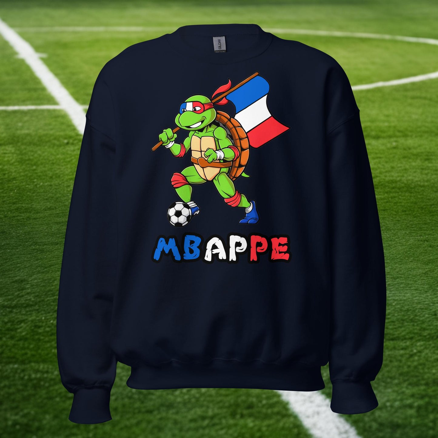 Kylian Mbappe Ninja Turtle Funny Football Euro 2024 France Soccer Unisex Sweatshirt Navy Sweatshirts Football Kylian Mbappe Ninja Turtles Real Madrid Next Cult Brand
