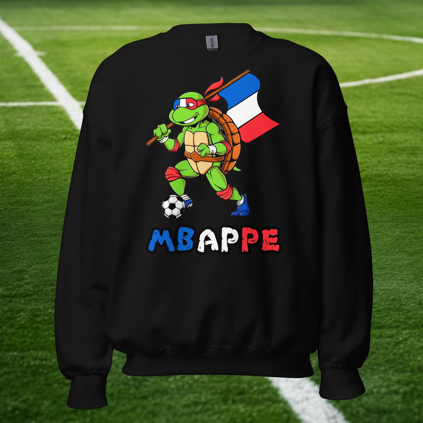 Kylian Mbappe Ninja Turtle Funny Football Euro 2024 France Soccer Unisex Sweatshirt Black Sweatshirts Football Kylian Mbappe Ninja Turtles Real Madrid Next Cult Brand