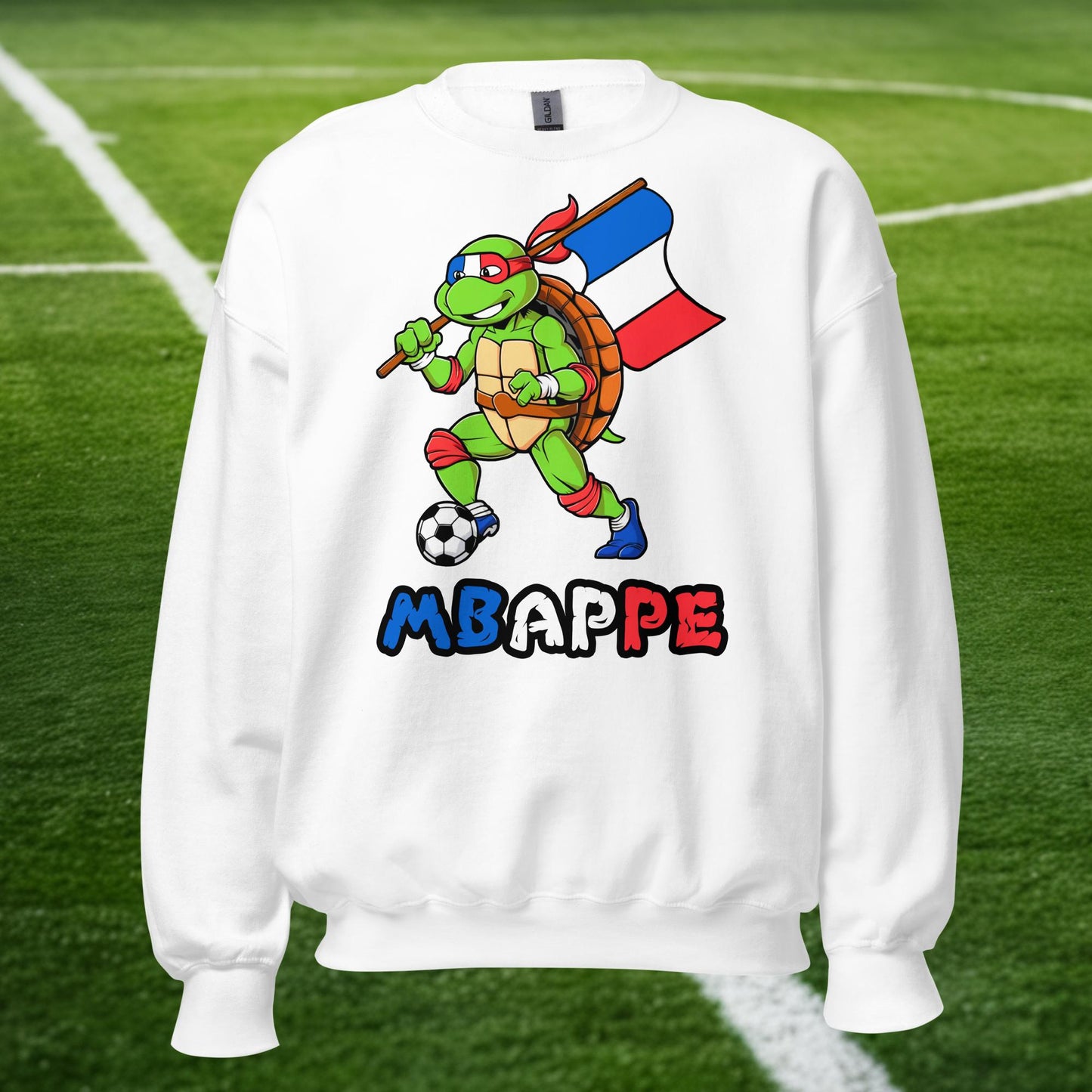 Kylian Mbappe Ninja Turtle Funny Football Euro 2024 France Soccer Unisex Sweatshirt White Sweatshirts Football Kylian Mbappe Ninja Turtles Real Madrid Next Cult Brand