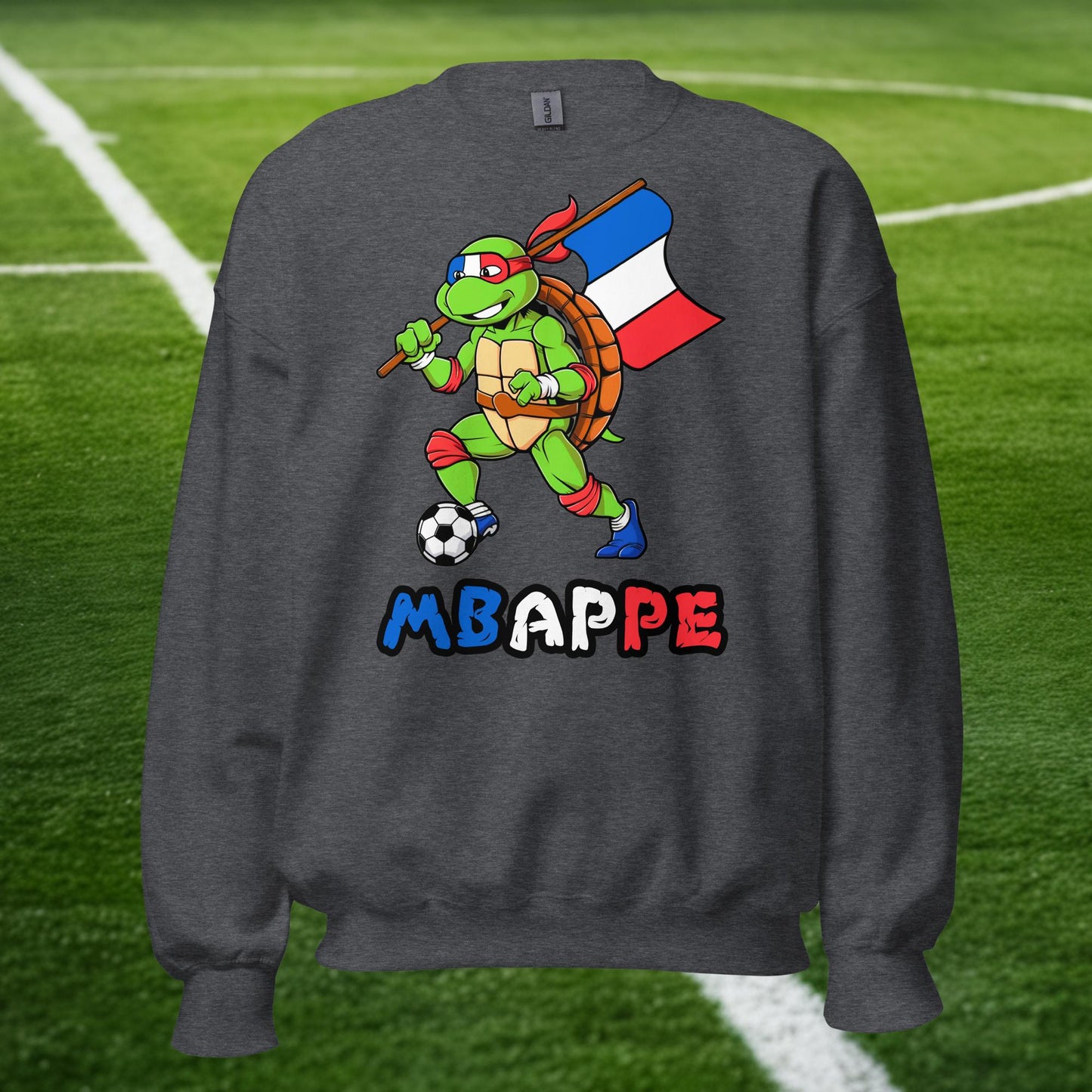 Kylian Mbappe Ninja Turtle Funny Football Euro 2024 France Soccer Unisex Sweatshirt Dark Heather Sweatshirts Football Kylian Mbappe Ninja Turtles Real Madrid Next Cult Brand