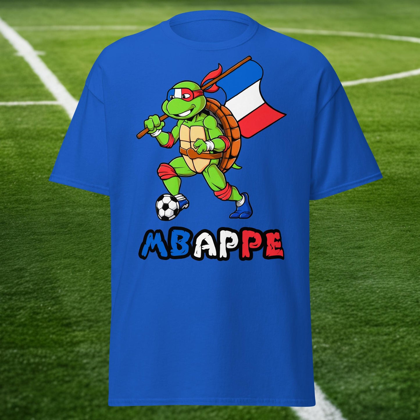 Kylian Mbappe Ninja Turtle Funny Football Euro 2024 France Soccer Unisex tee Royal T-shirts Football Kylian Mbappe Ninja Turtles Real Madrid Next Cult Brand