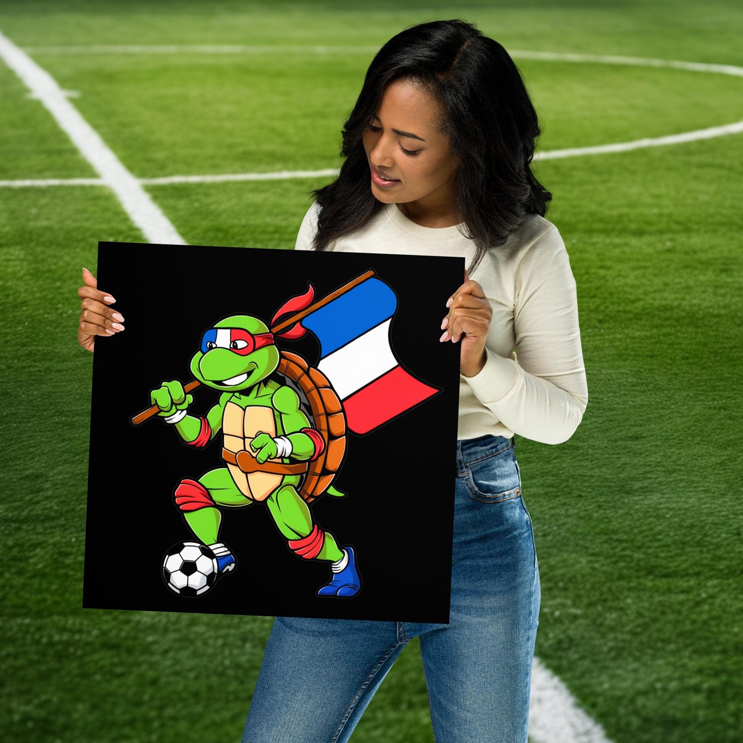 Kylian Mbappe Ninja Turtle Funny Soccer Euro 2024 France Football Poster 16″×16″ Posters Football Kylian Mbappe Ninja Turtles Real Madrid Next Cult Brand