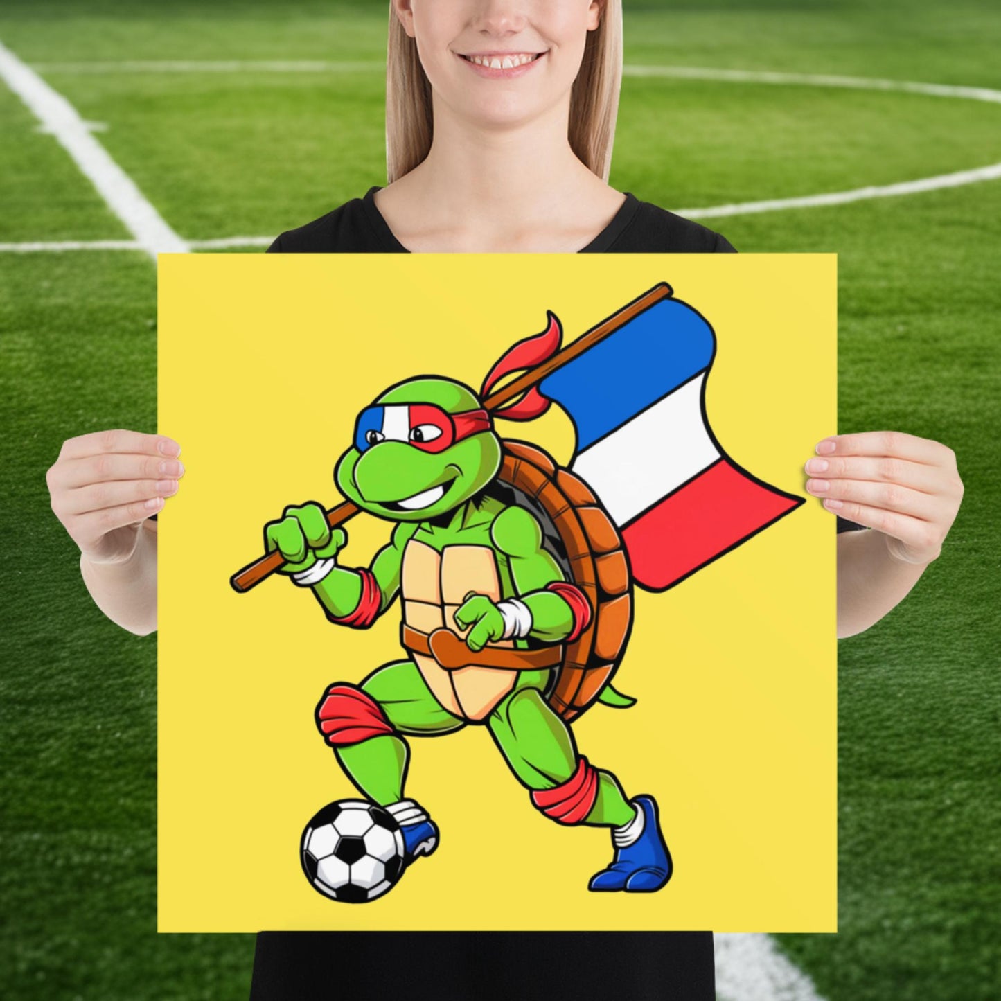Kylian Mbappe Ninja Turtle Funny Soccer Euro 2024 France Football Poster 18″×18″ Posters Football Kylian Mbappe Ninja Turtles Real Madrid Next Cult Brand