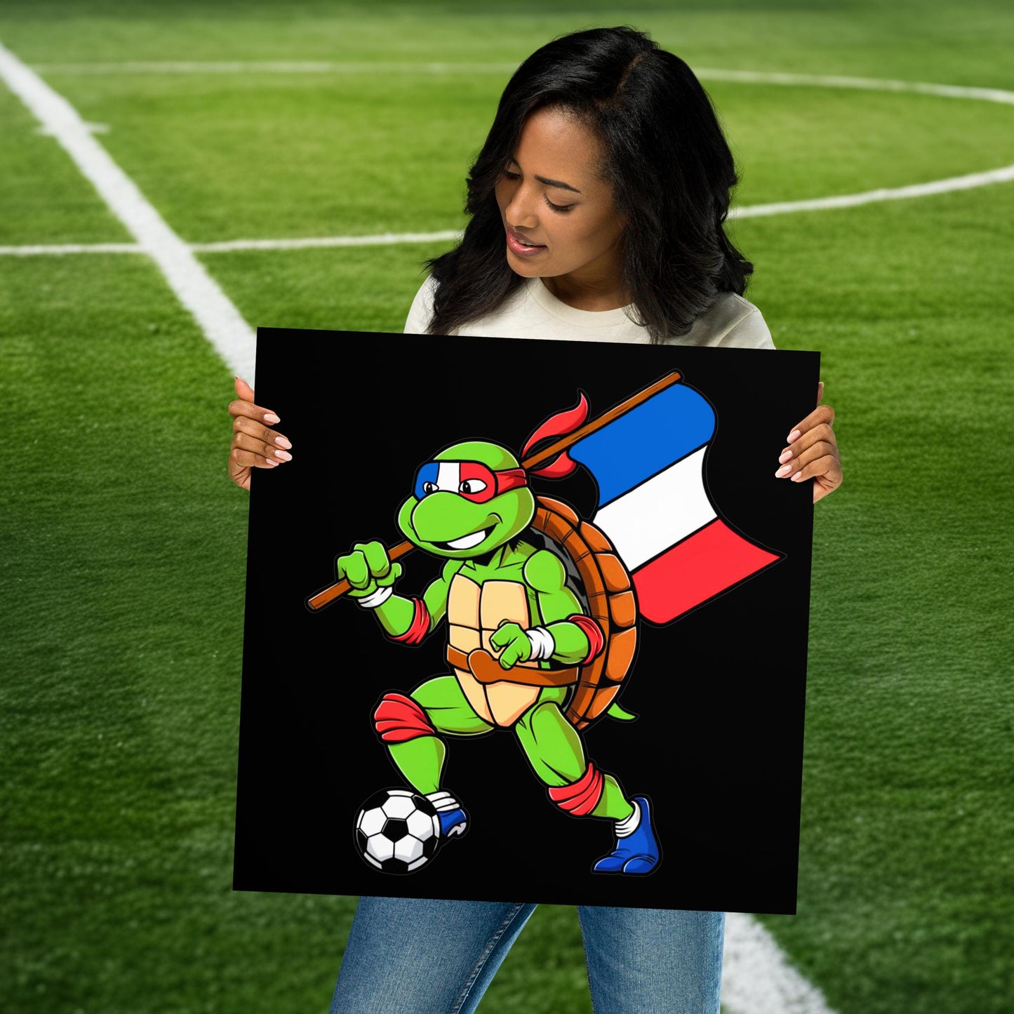 Kylian Mbappe Ninja Turtle Funny Soccer Euro 2024 France Football Poster 18″×18″ Posters Football Kylian Mbappe Ninja Turtles Real Madrid Next Cult Brand