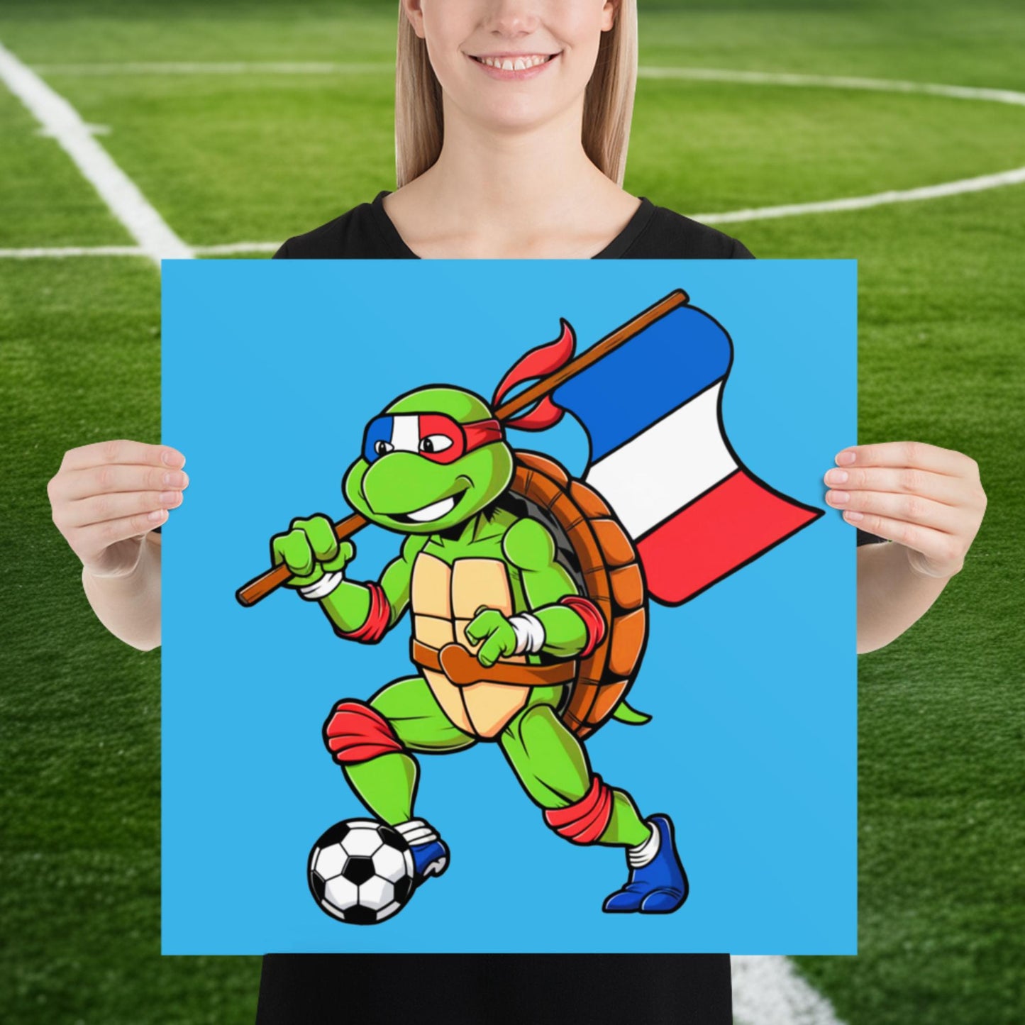 Kylian Mbappe Ninja Turtle Funny Soccer Euro 2024 France Football Poster 18″×18″ Posters Football Kylian Mbappe Ninja Turtles Real Madrid Next Cult Brand