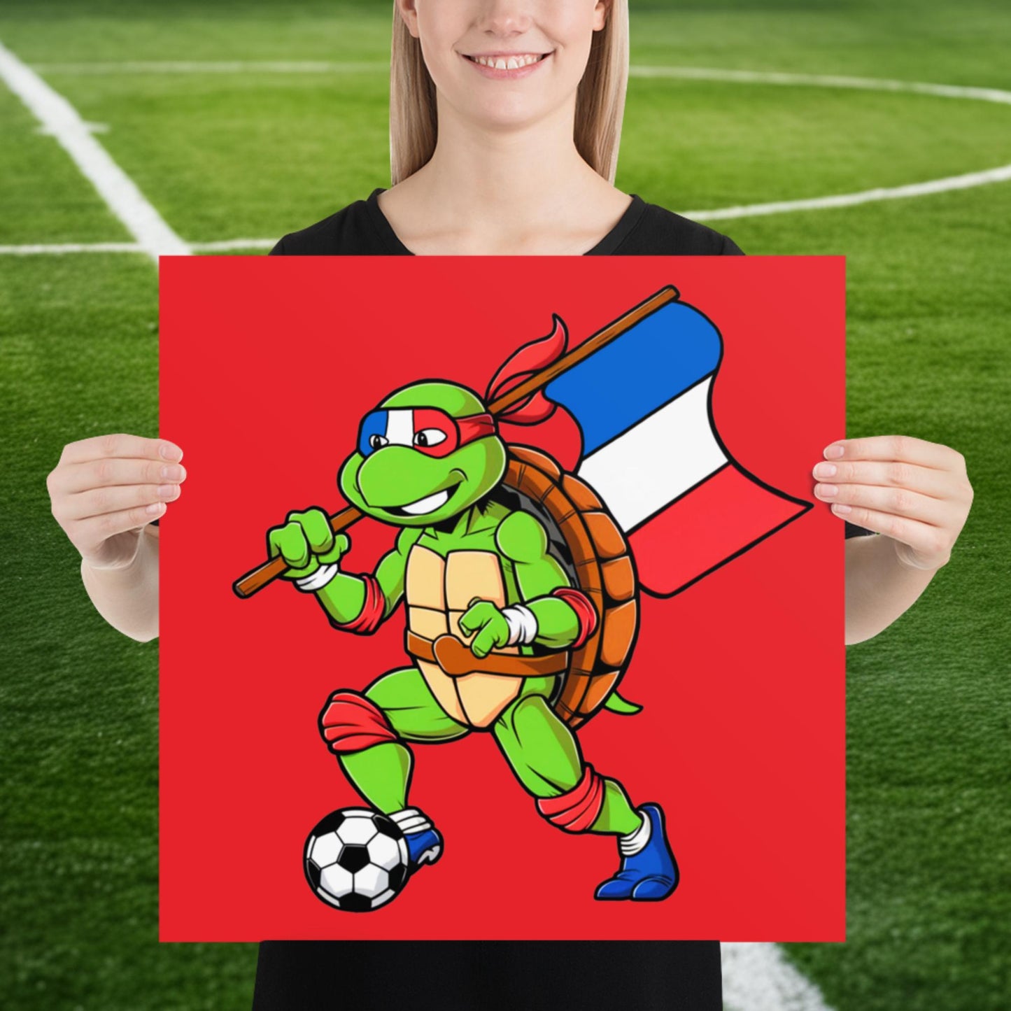 Kylian Mbappe Ninja Turtle Funny Soccer Euro 2024 France Football Poster 18″×18″ Posters Football Kylian Mbappe Ninja Turtles Real Madrid Next Cult Brand