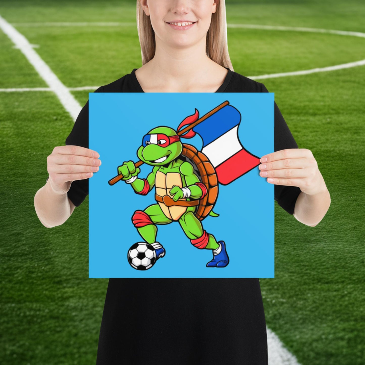 Kylian Mbappe Ninja Turtle Funny Soccer Euro 2024 France Football Poster 14″×14″ Posters Football Kylian Mbappe Ninja Turtles Real Madrid Next Cult Brand