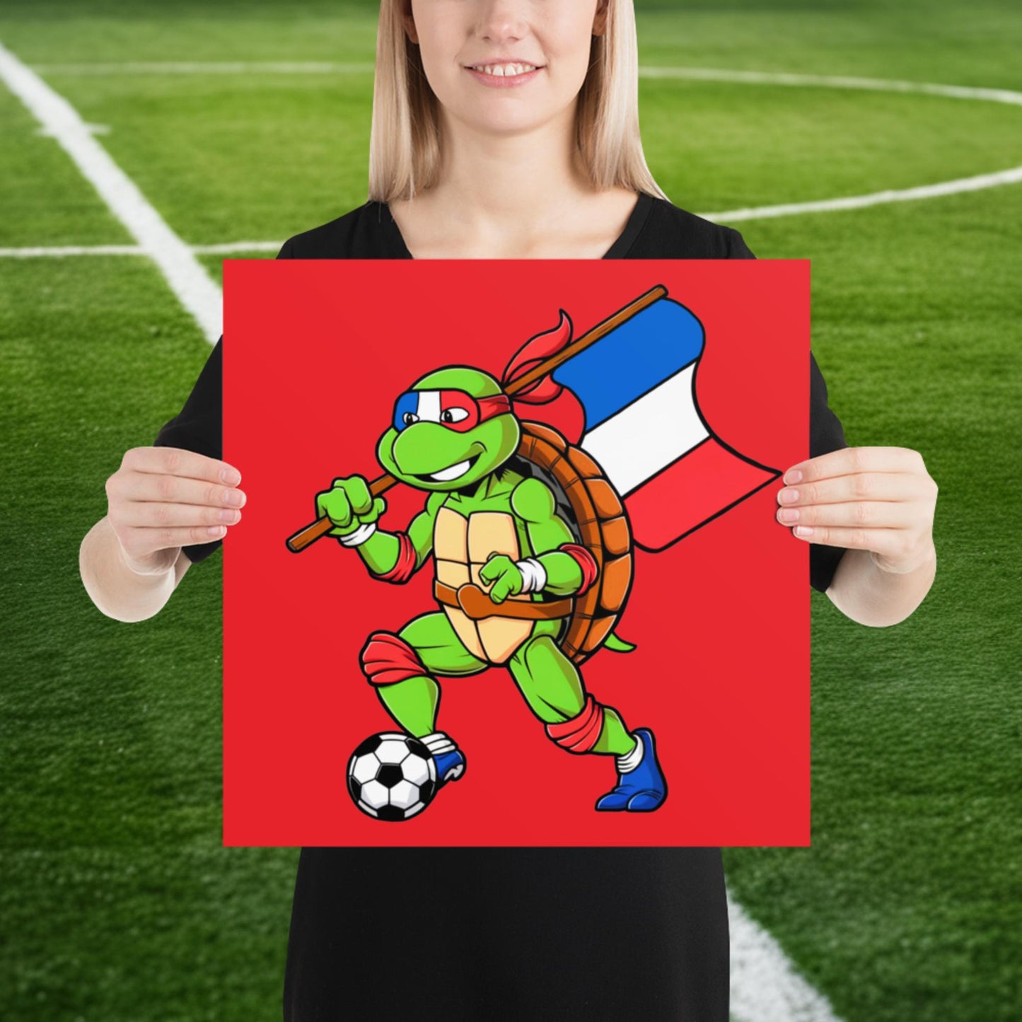 Kylian Mbappe Ninja Turtle Funny Soccer Euro 2024 France Football Poster 16″×16″ Posters Football Kylian Mbappe Ninja Turtles Real Madrid Next Cult Brand