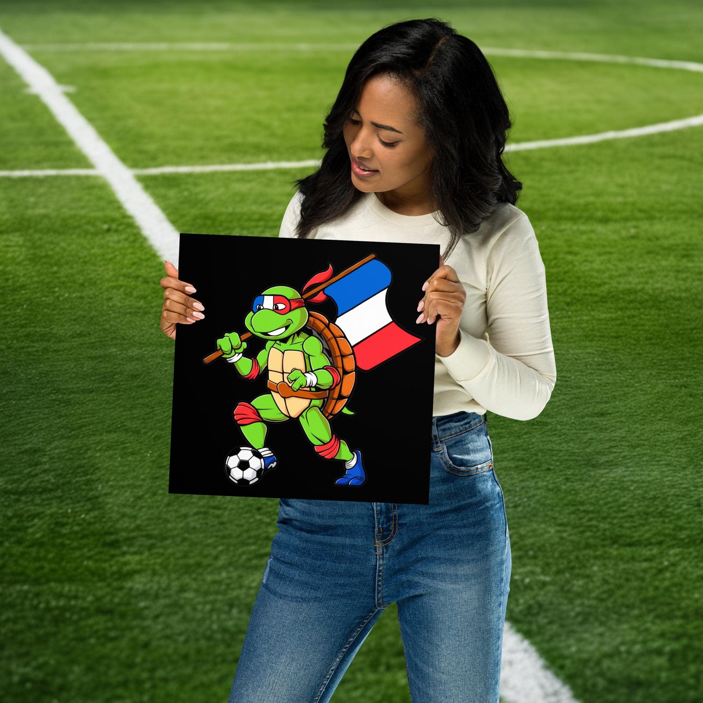 Kylian Mbappe Ninja Turtle Funny Soccer Euro 2024 France Football Poster 12″×12″ Posters Football Kylian Mbappe Ninja Turtles Real Madrid Next Cult Brand