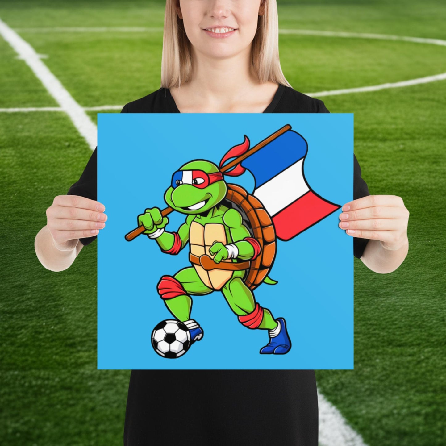 Kylian Mbappe Ninja Turtle Funny Soccer Euro 2024 France Football Poster 16″×16″ Posters Football Kylian Mbappe Ninja Turtles Real Madrid Next Cult Brand