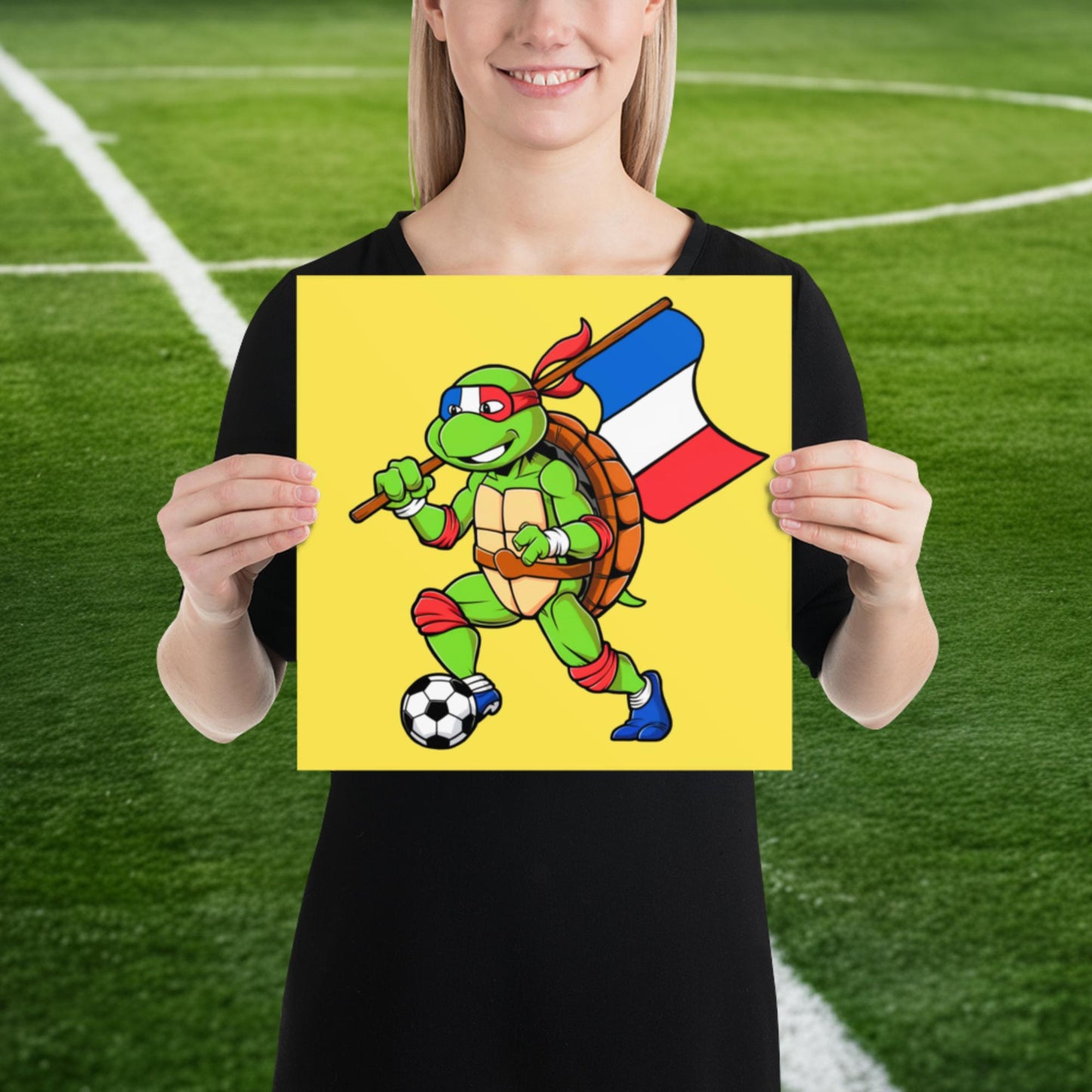 Kylian Mbappe Ninja Turtle Funny Soccer Euro 2024 France Football Poster 12″×12″ Posters Football Kylian Mbappe Ninja Turtles Real Madrid Next Cult Brand