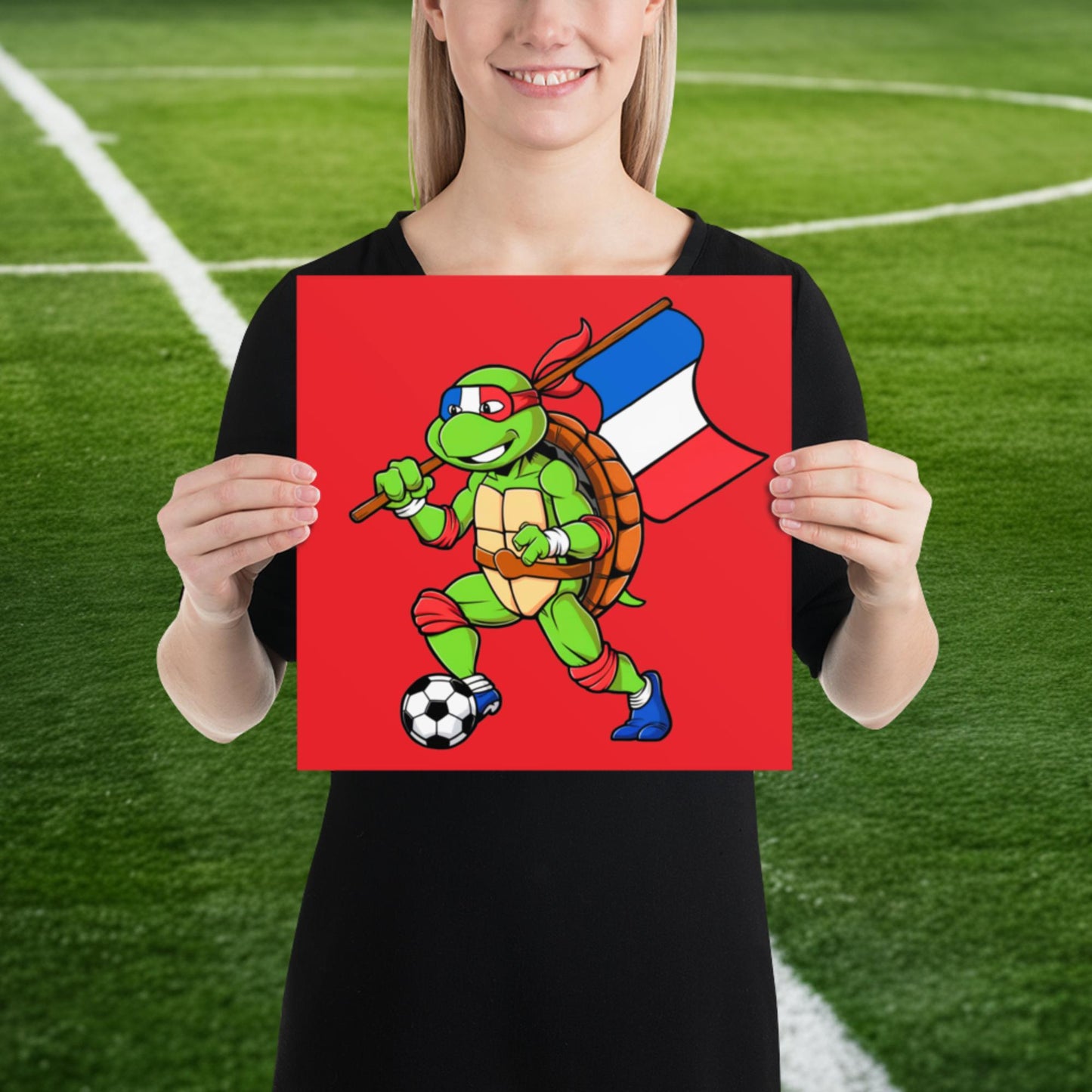 Kylian Mbappe Ninja Turtle Funny Soccer Euro 2024 France Football Poster 12″×12″ Posters Football Kylian Mbappe Ninja Turtles Real Madrid Next Cult Brand