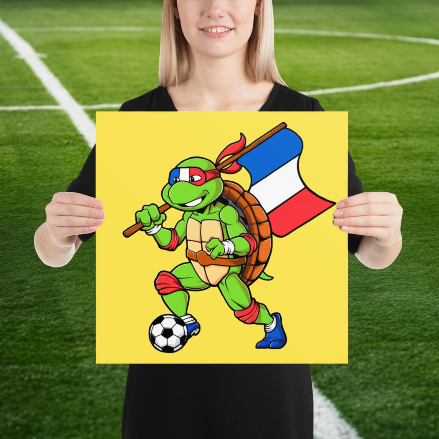 Kylian Mbappe Ninja Turtle Funny Soccer Euro 2024 France Football Poster 16″×16″ Posters Football Kylian Mbappe Ninja Turtles Real Madrid Next Cult Brand