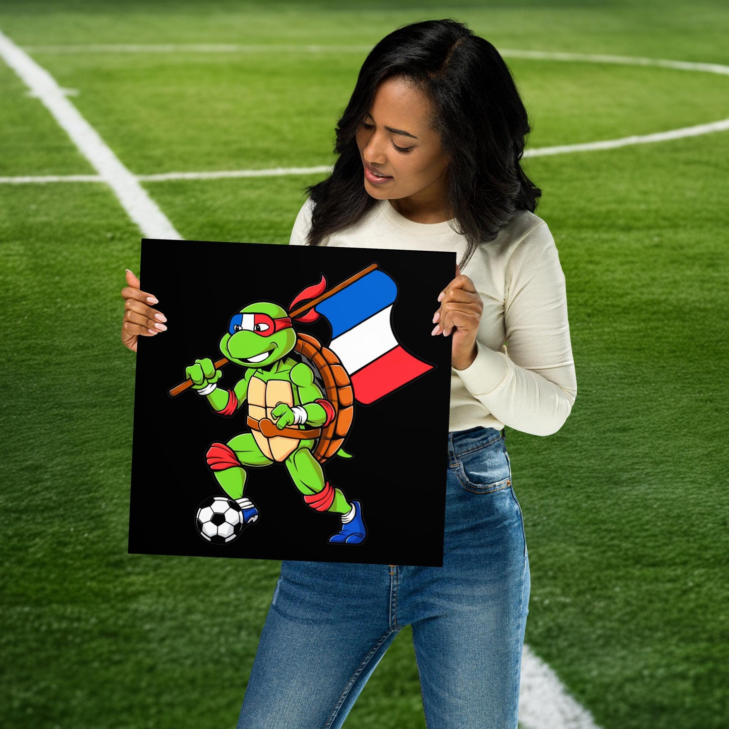 Kylian Mbappe Ninja Turtle Funny Soccer Euro 2024 France Football Poster 14″×14″ Posters Football Kylian Mbappe Ninja Turtles Real Madrid Next Cult Brand