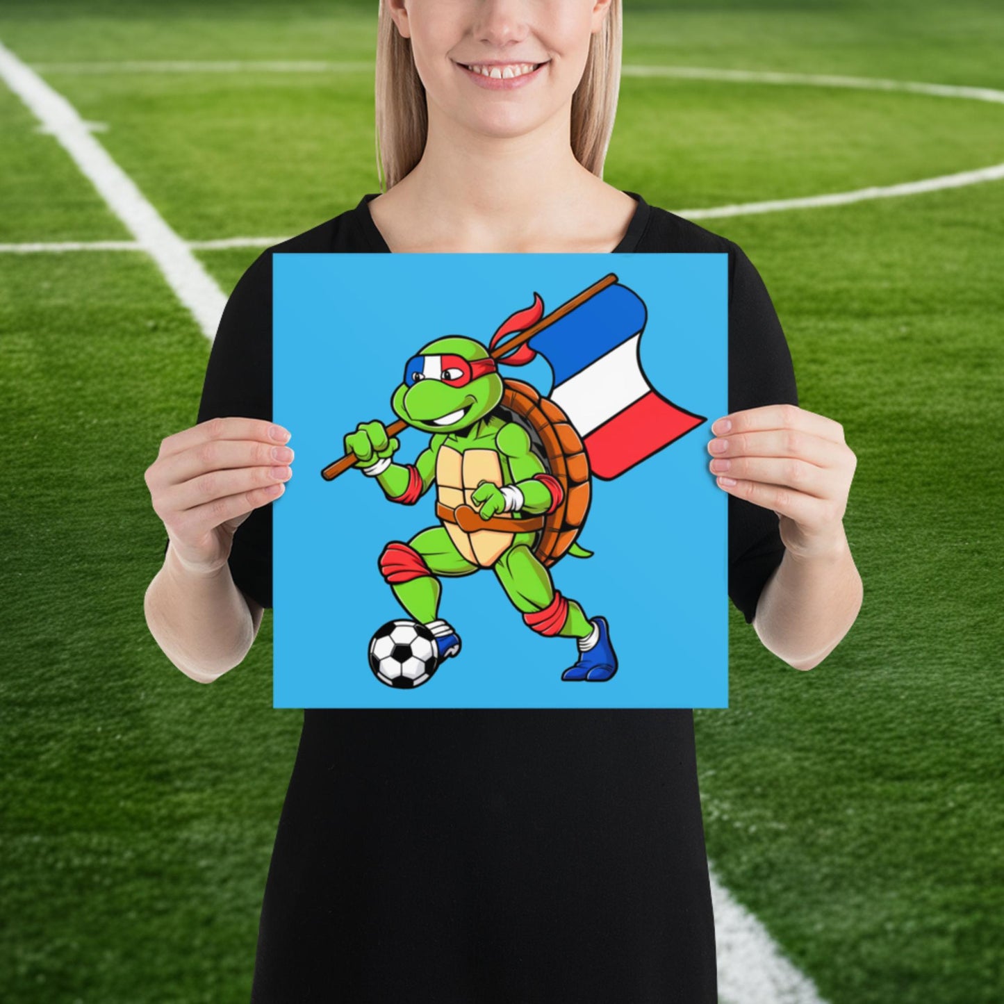 Kylian Mbappe Ninja Turtle Funny Soccer Euro 2024 France Football Poster 12″×12″ Posters Football Kylian Mbappe Ninja Turtles Real Madrid Next Cult Brand