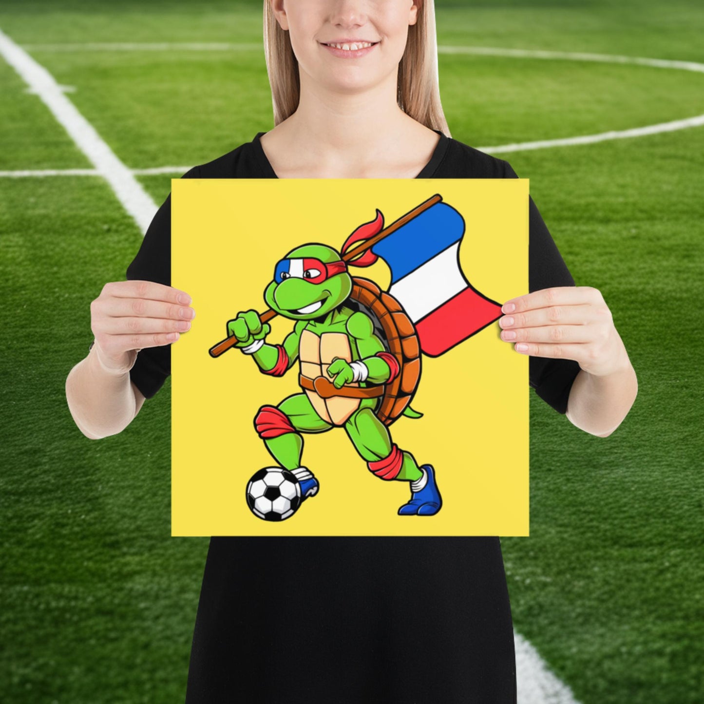 Kylian Mbappe Ninja Turtle Funny Soccer Euro 2024 France Football Poster 14″×14″ Posters Football Kylian Mbappe Ninja Turtles Real Madrid Next Cult Brand