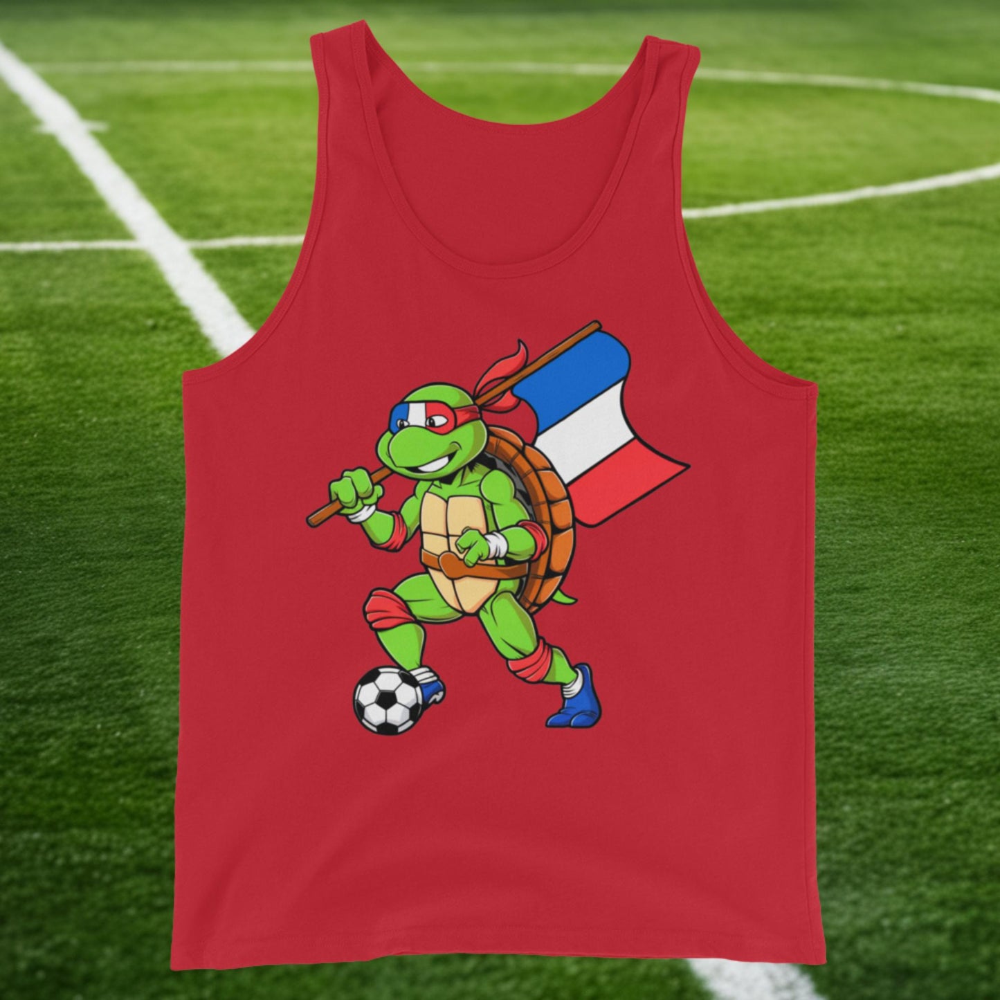 Kylian Mbappe Ninja Turtle Funny Soccer Euro 2024 France Football Tank Top Red Tank Tops Football Kylian Mbappe Ninja Turtles Real Madrid Next Cult Brand