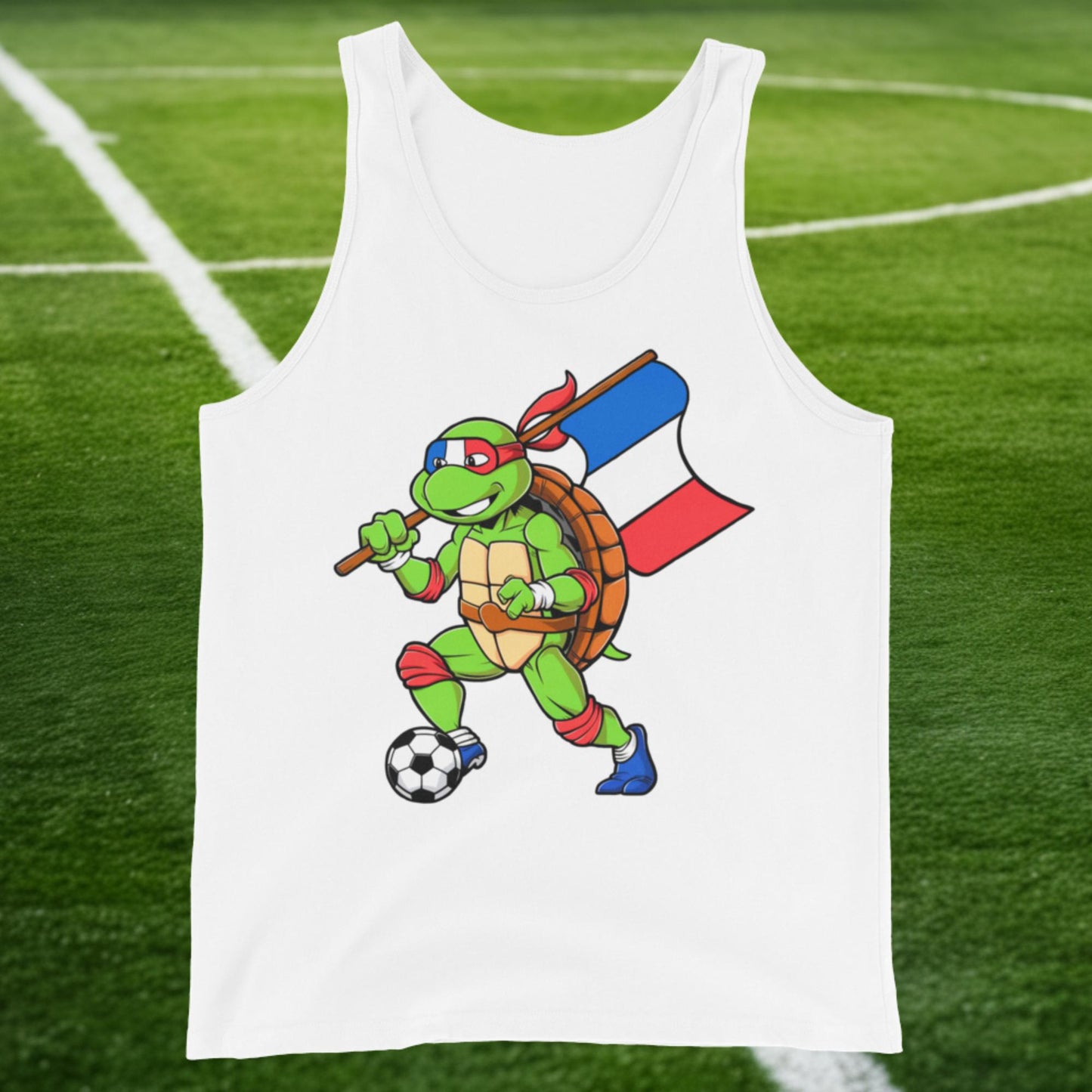 Kylian Mbappe Ninja Turtle Funny Soccer Euro 2024 France Football Tank Top White Tank Tops Football Kylian Mbappe Ninja Turtles Real Madrid Next Cult Brand