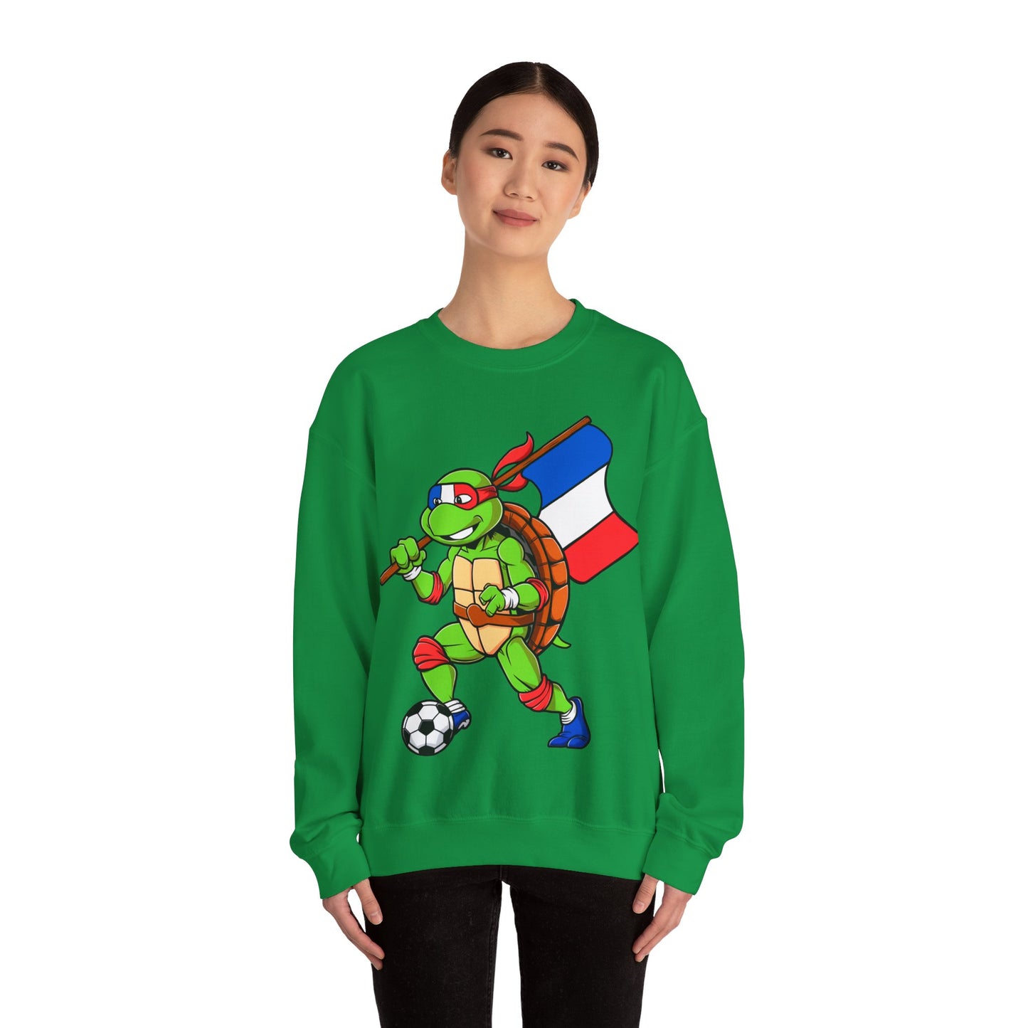 Kylian Mbappe Ninja Turtle Funny Soccer Euro 2024 France Football Unisex Heavy Blend Crewneck Sweatshirt Sweatshirts Football Kylian Mbappe Ninja Turtles Real Madrid Printify