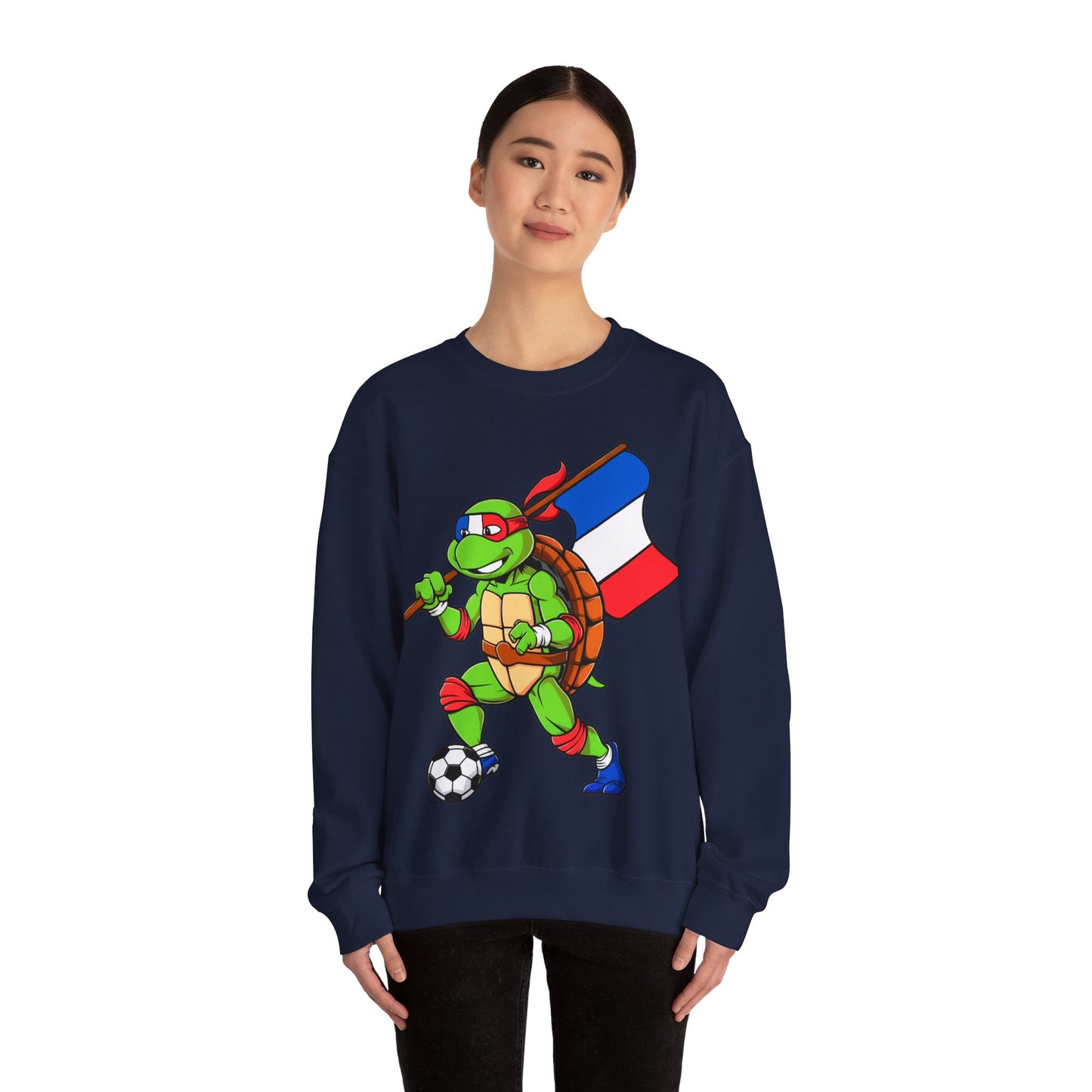 Kylian Mbappe Ninja Turtle Funny Soccer Euro 2024 France Football Unisex Heavy Blend Crewneck Sweatshirt Sweatshirts Football Kylian Mbappe Ninja Turtles Real Madrid Printify