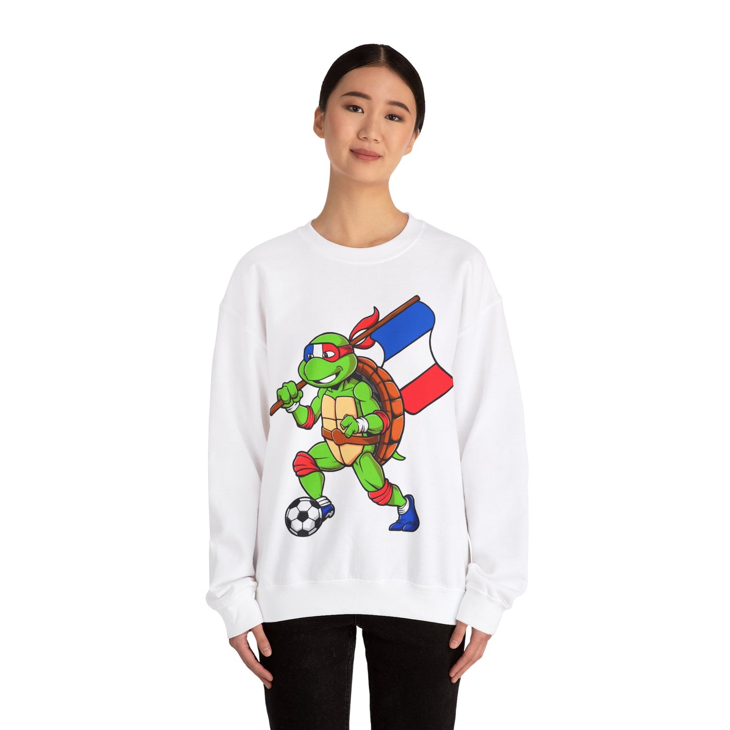 Kylian Mbappe Ninja Turtle Funny Soccer Euro 2024 France Football Unisex Heavy Blend Crewneck Sweatshirt Sweatshirts Football Kylian Mbappe Ninja Turtles Real Madrid Printify