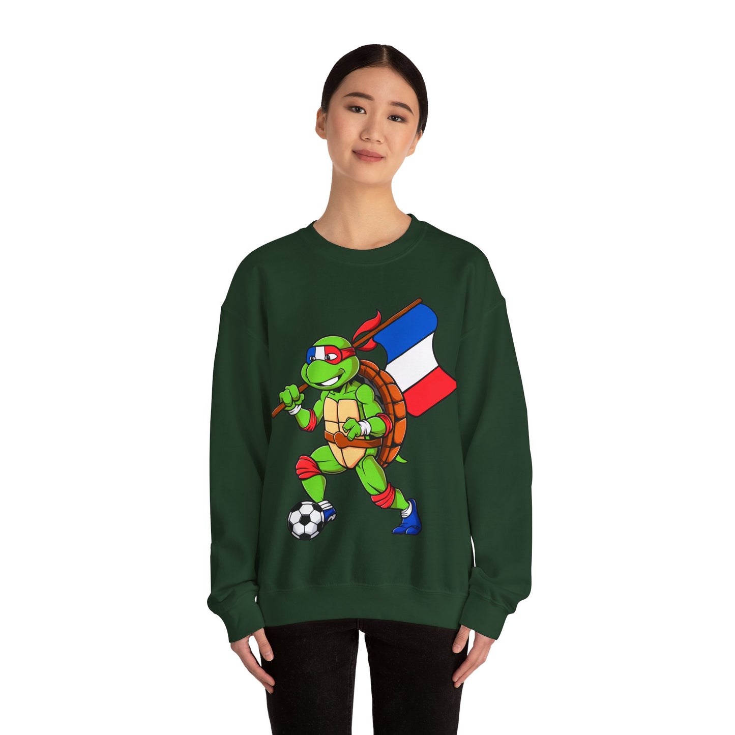 Kylian Mbappe Ninja Turtle Funny Soccer Euro 2024 France Football Unisex Heavy Blend Crewneck Sweatshirt Sweatshirts Football Kylian Mbappe Ninja Turtles Real Madrid Printify