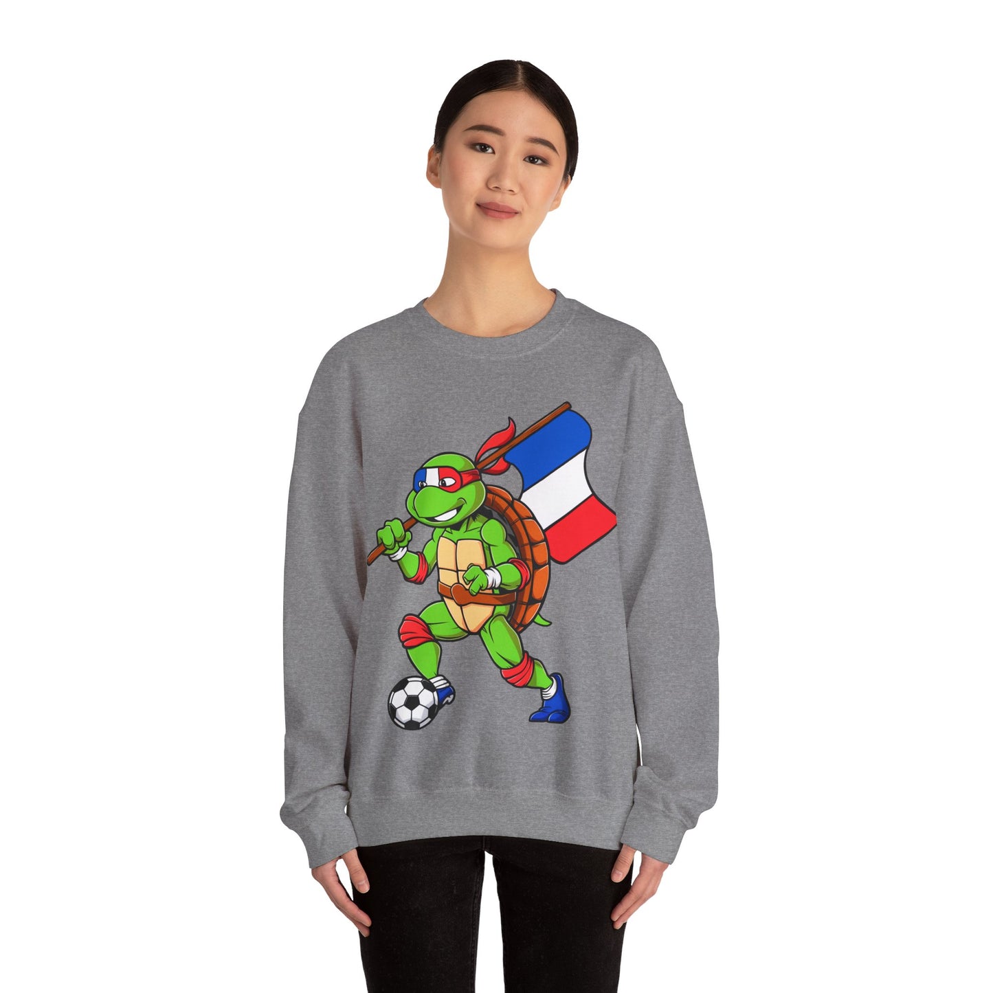 Kylian Mbappe Ninja Turtle Funny Soccer Euro 2024 France Football Unisex Heavy Blend Crewneck Sweatshirt Sweatshirts Football Kylian Mbappe Ninja Turtles Real Madrid Printify