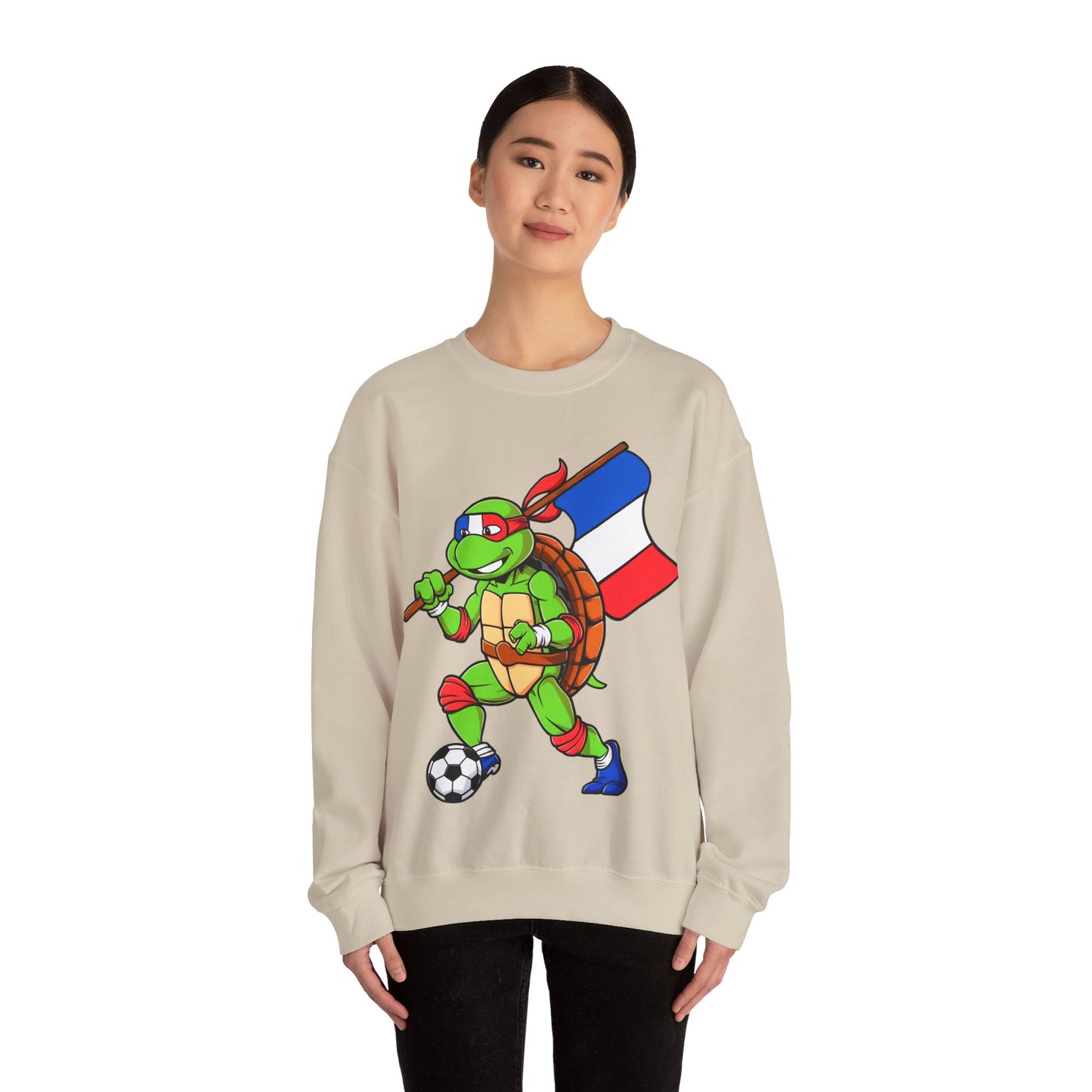 Kylian Mbappe Ninja Turtle Funny Soccer Euro 2024 France Football Unisex Heavy Blend Crewneck Sweatshirt Sweatshirts Football Kylian Mbappe Ninja Turtles Real Madrid Printify