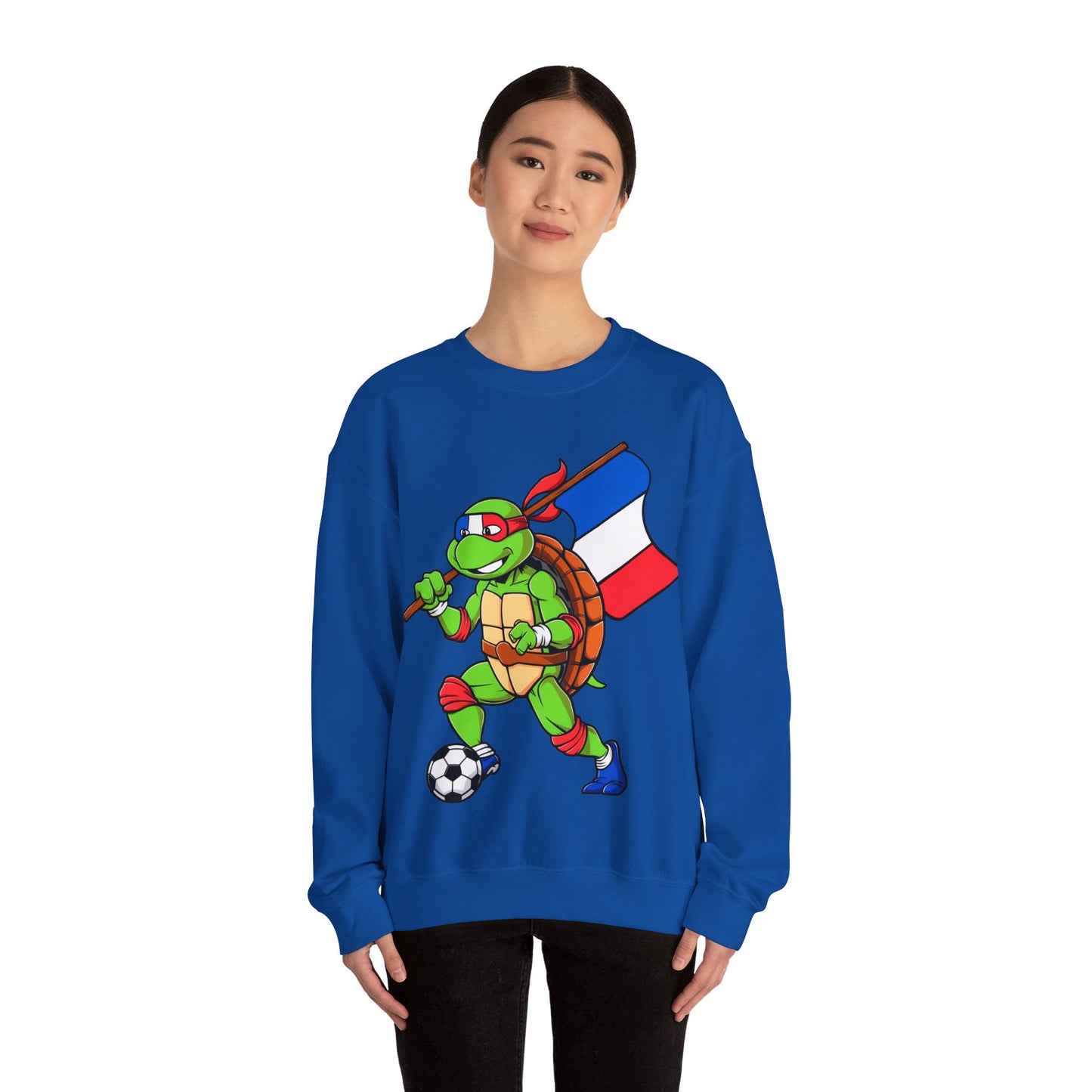 Kylian Mbappe Ninja Turtle Funny Soccer Euro 2024 France Football Unisex Heavy Blend Crewneck Sweatshirt Sweatshirts Football Kylian Mbappe Ninja Turtles Real Madrid Printify
