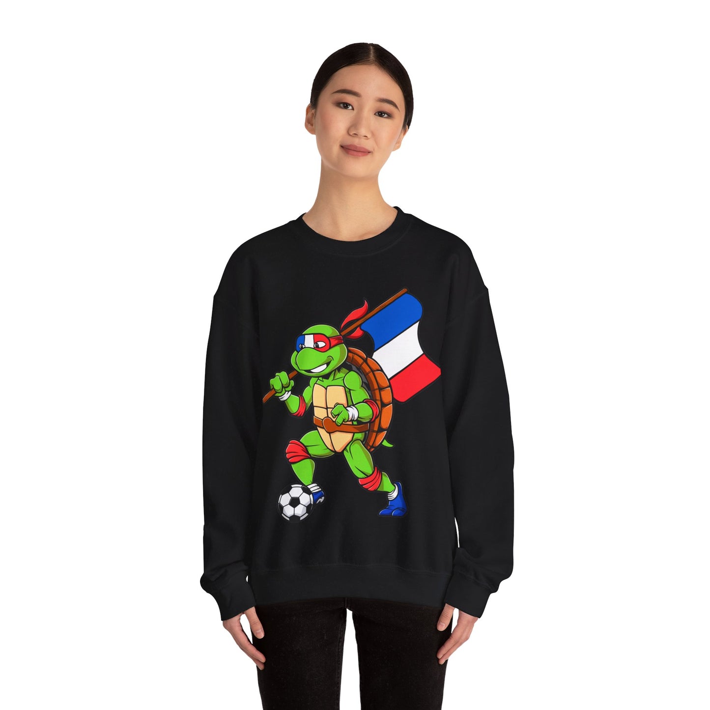 Kylian Mbappe Ninja Turtle Funny Soccer Euro 2024 France Football Unisex Heavy Blend Crewneck Sweatshirt Sweatshirts Football Kylian Mbappe Ninja Turtles Real Madrid Printify