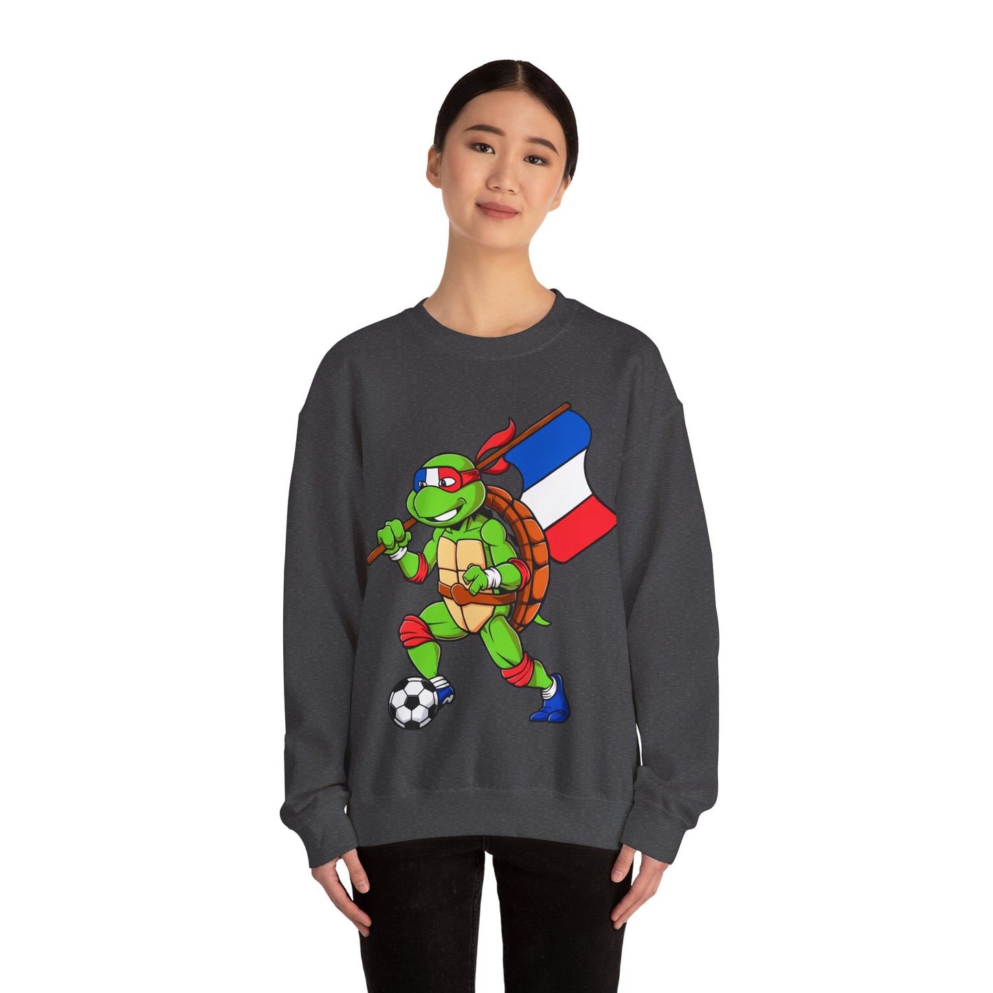Kylian Mbappe Ninja Turtle Funny Soccer Euro 2024 France Football Unisex Heavy Blend Crewneck Sweatshirt Sweatshirts Football Kylian Mbappe Ninja Turtles Real Madrid Printify