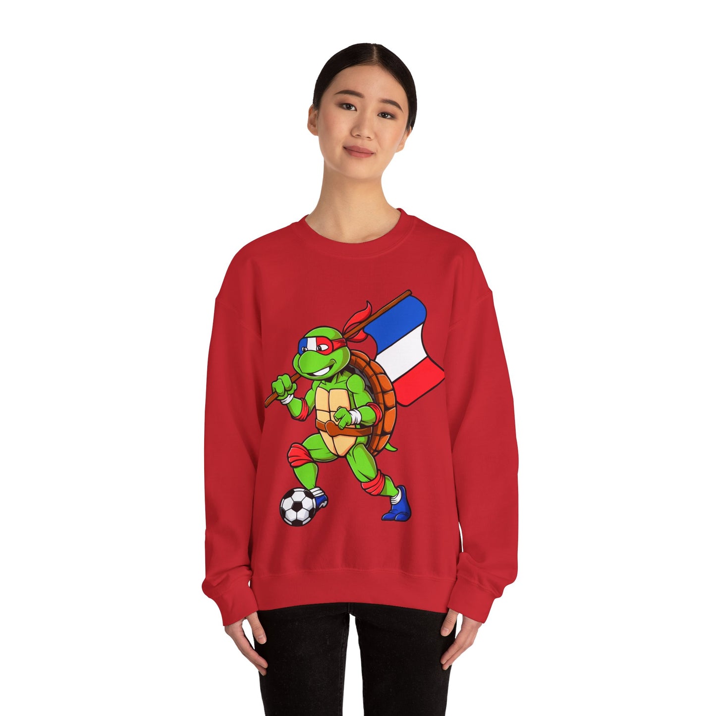 Kylian Mbappe Ninja Turtle Funny Soccer Euro 2024 France Football Unisex Heavy Blend Crewneck Sweatshirt Sweatshirts Football Kylian Mbappe Ninja Turtles Real Madrid Printify